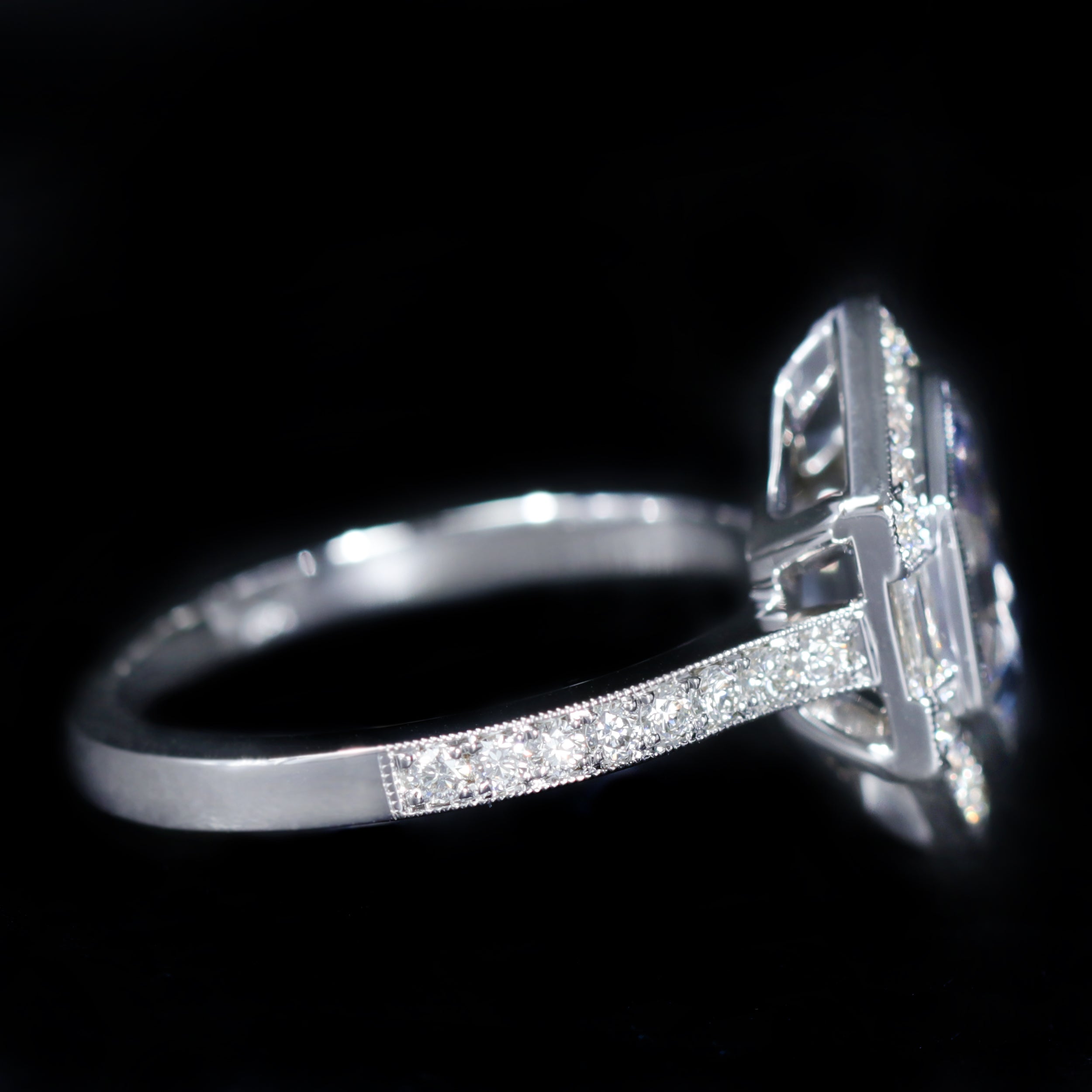 14K White Gold 1.46 Carat Hexagon Cut Tanzanite and Diamond Ring