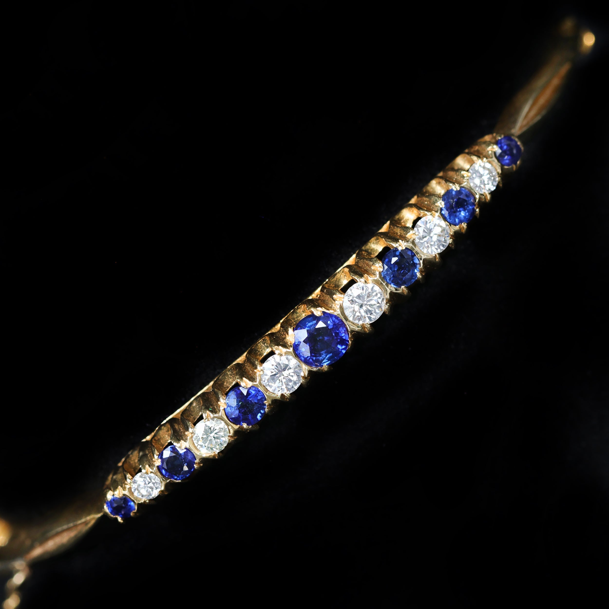 Estate Yellow Gold 1.15 CTW Sapphire and Diamond Bangle Bracelet