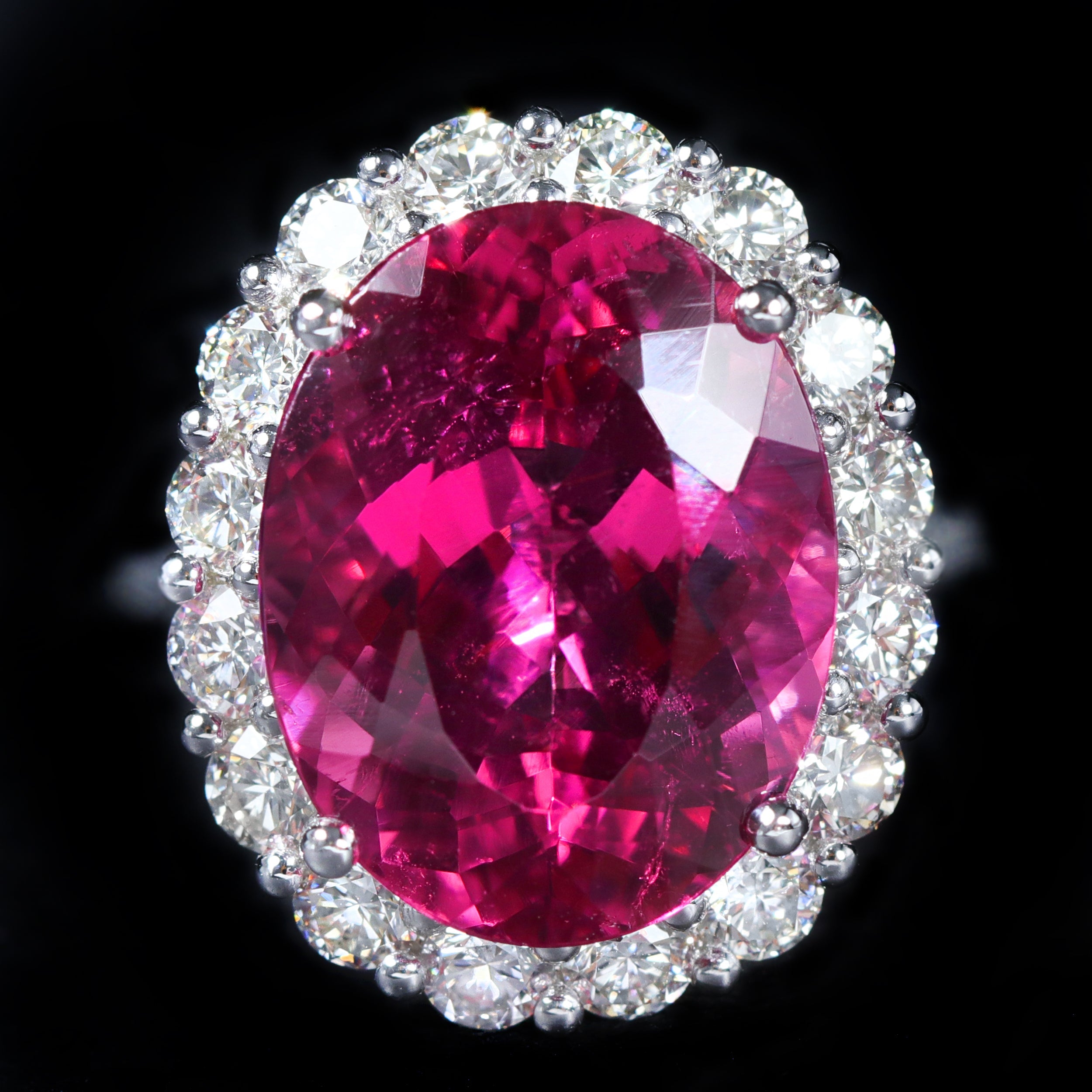 Platinum 11.53 Carat Pink Tourmaline and Diamond Ring