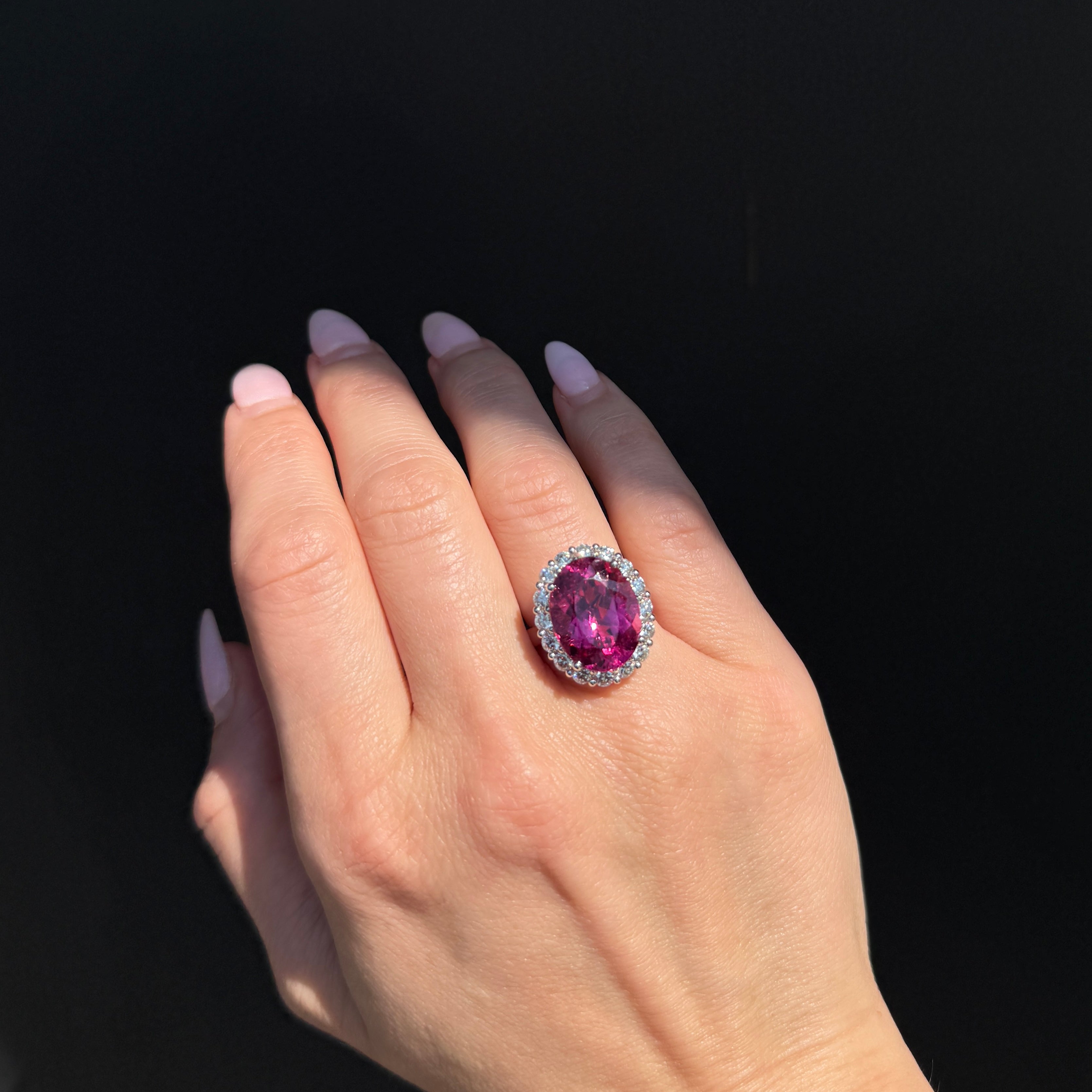 Platinum 11.53 Carat Pink Tourmaline and Diamond Ring