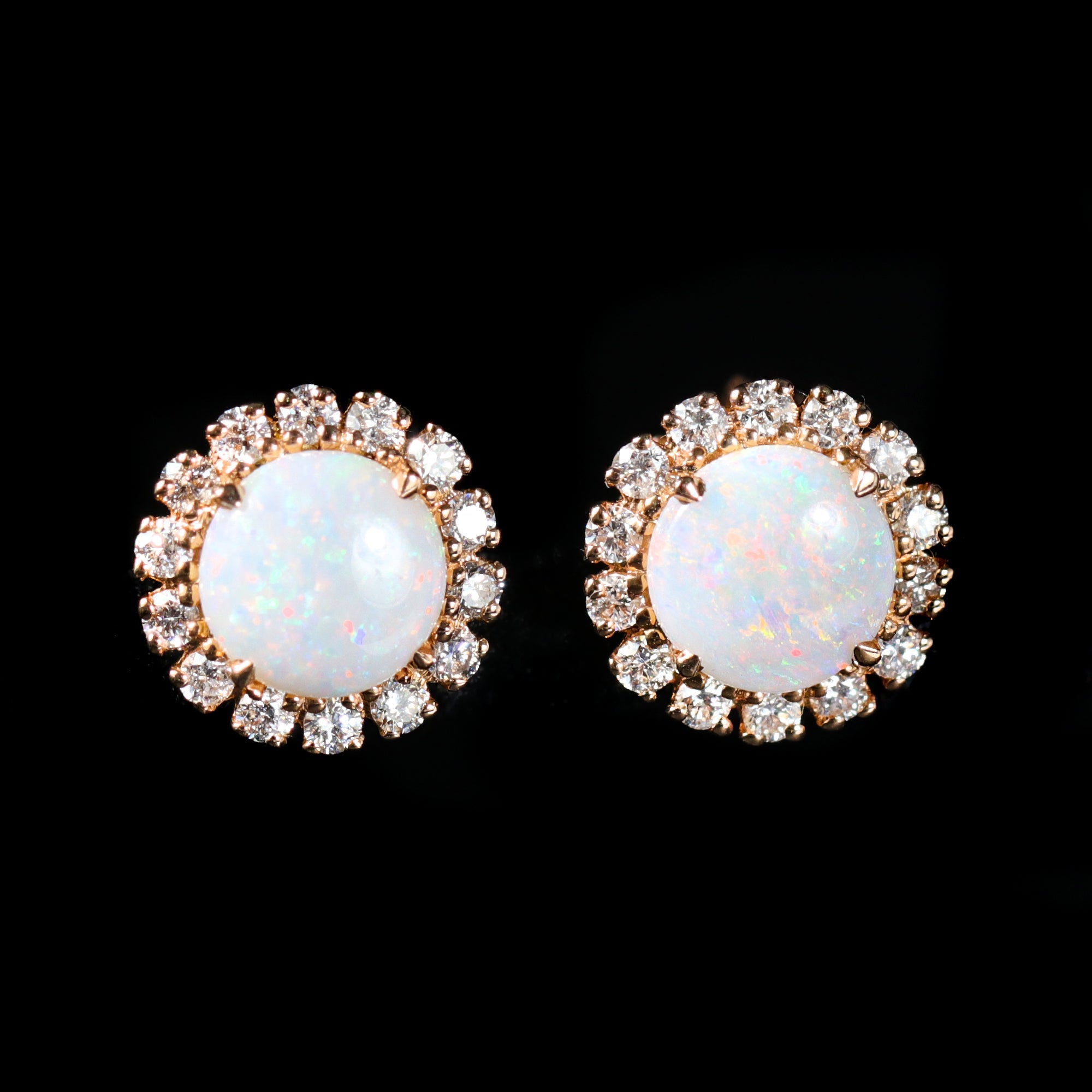 Rose Gold 1.50 CTW Opal and Diamond Stud Earrings
