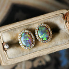 Yellow Gold 1.20 CTW Black Opal and Diamond Stud Earrings