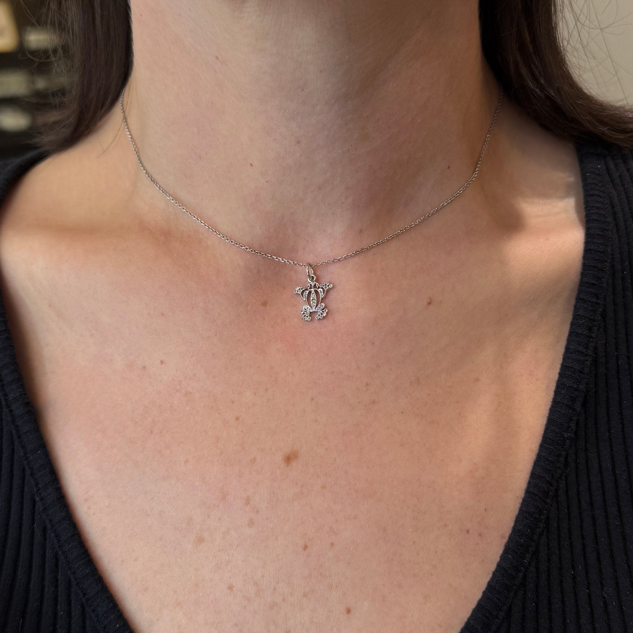 Art Deco Platinum Rose Cut Diamond and Ruby Frog Pendant