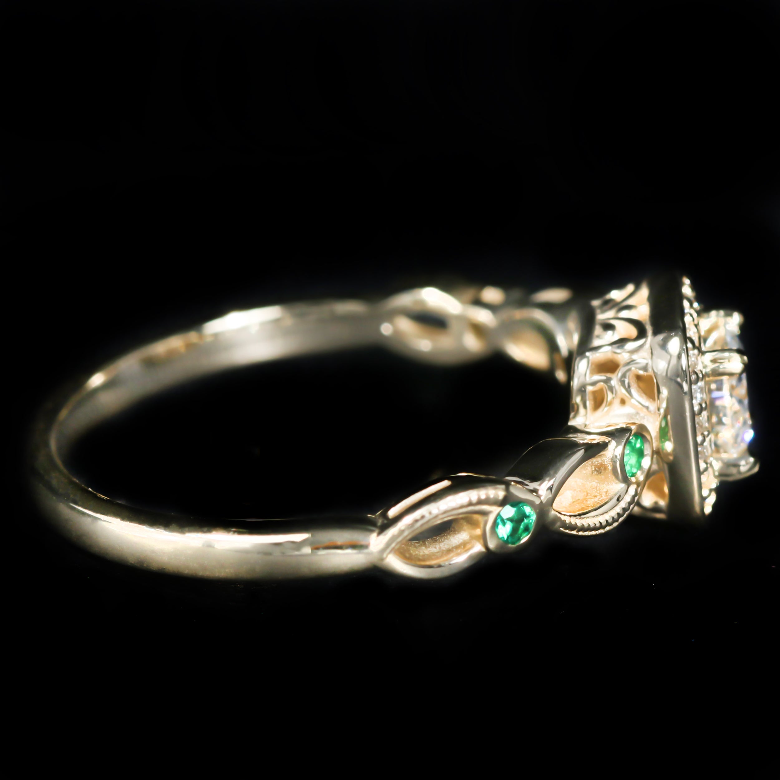 Yellow Gold 0.32 Carat Diamond and Emerald Enagement Ring