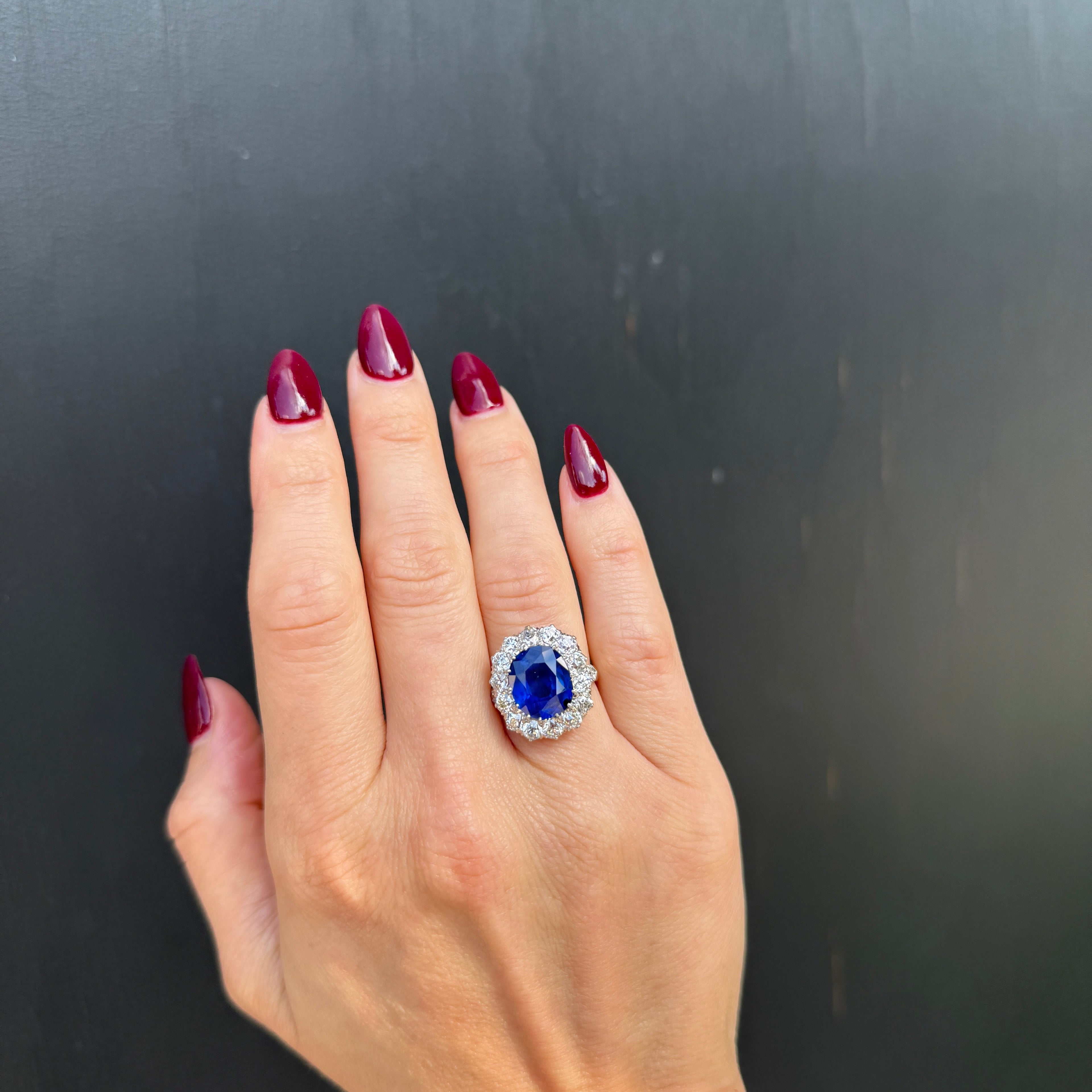 French Edwardian 6.44 Carat No-Heat Ceylon Sapphire and Diamond Ring