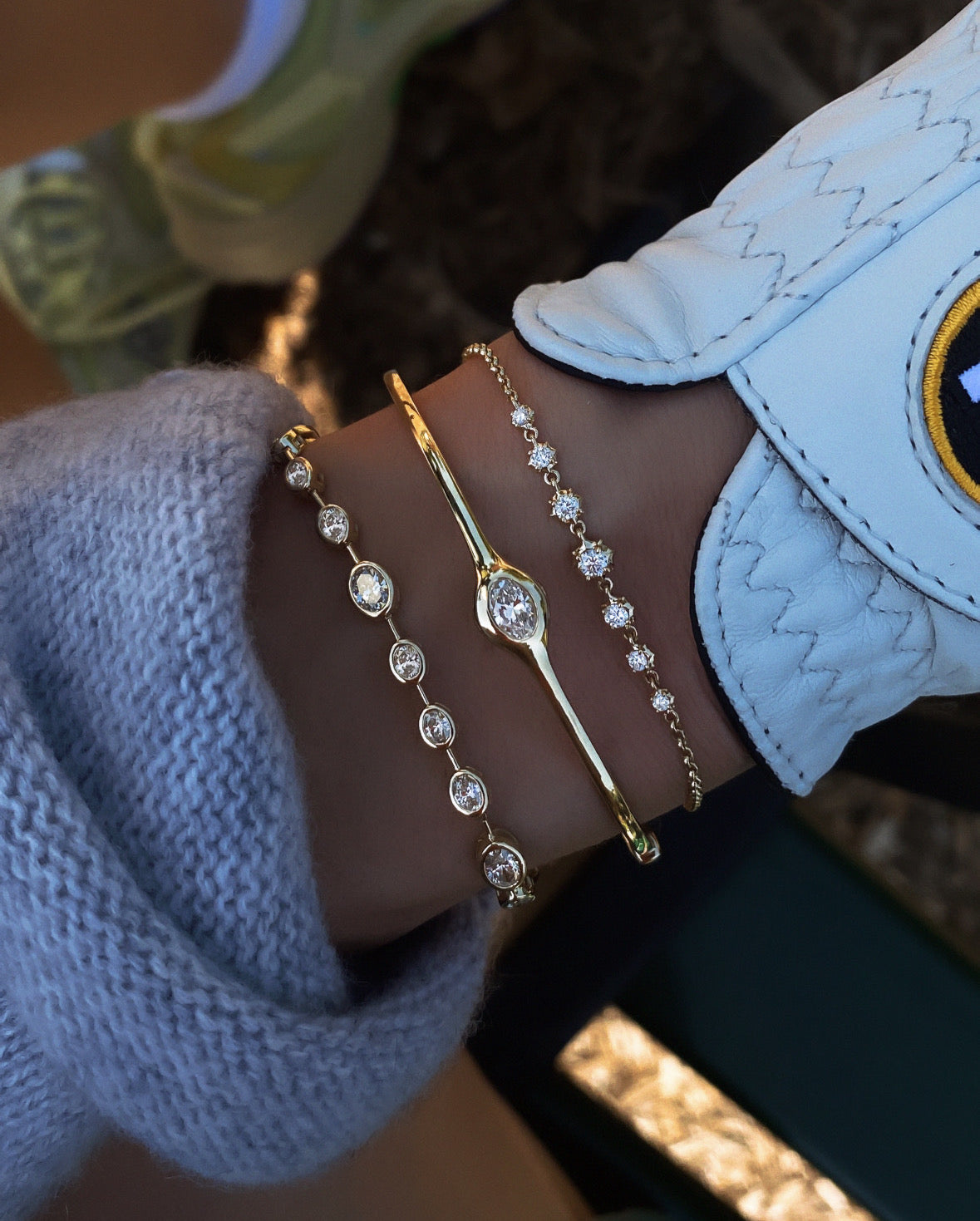 14kt gold diamond bezel orbit tennis bracelet