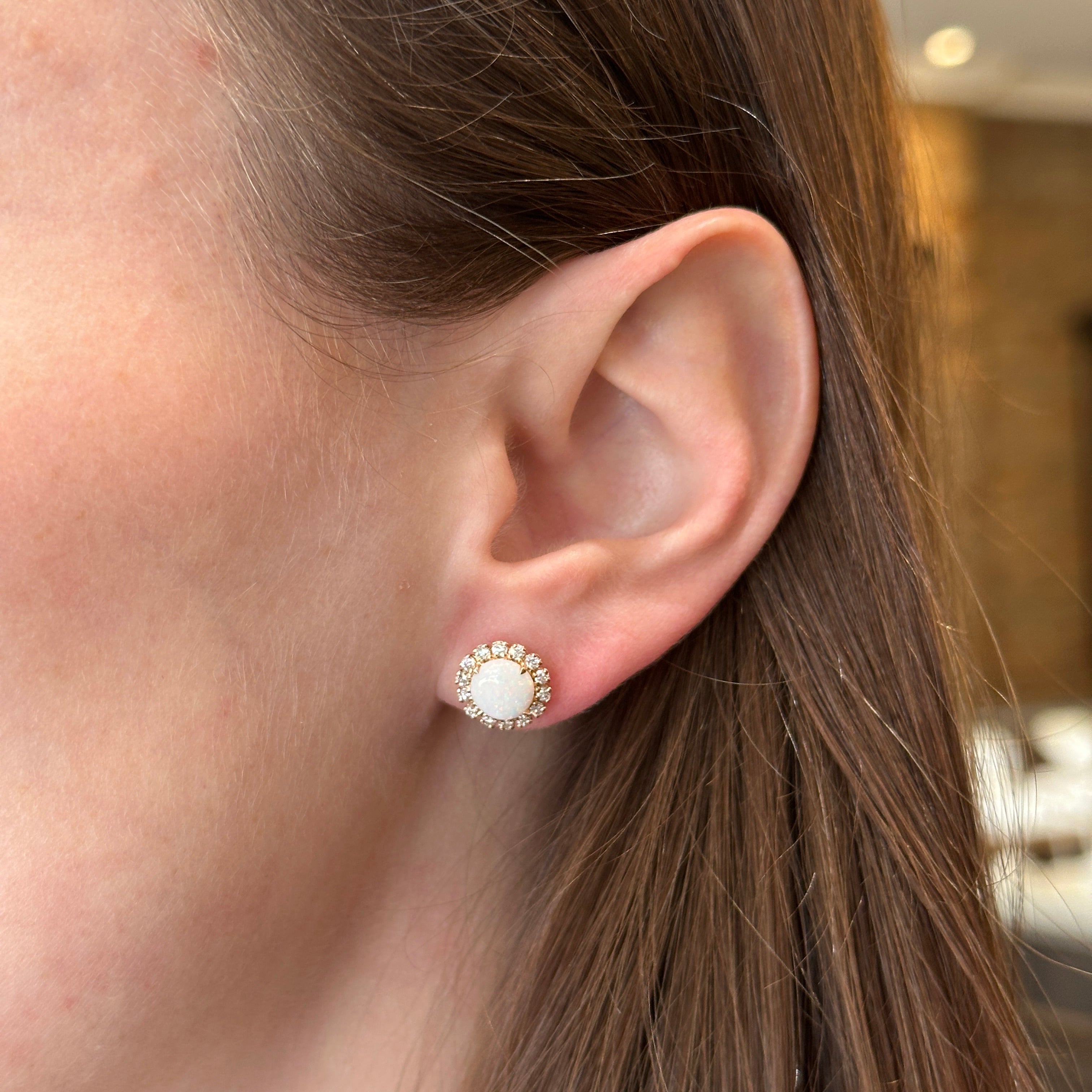 Rose Gold 1.50 CTW Opal and Diamond Stud Earrings