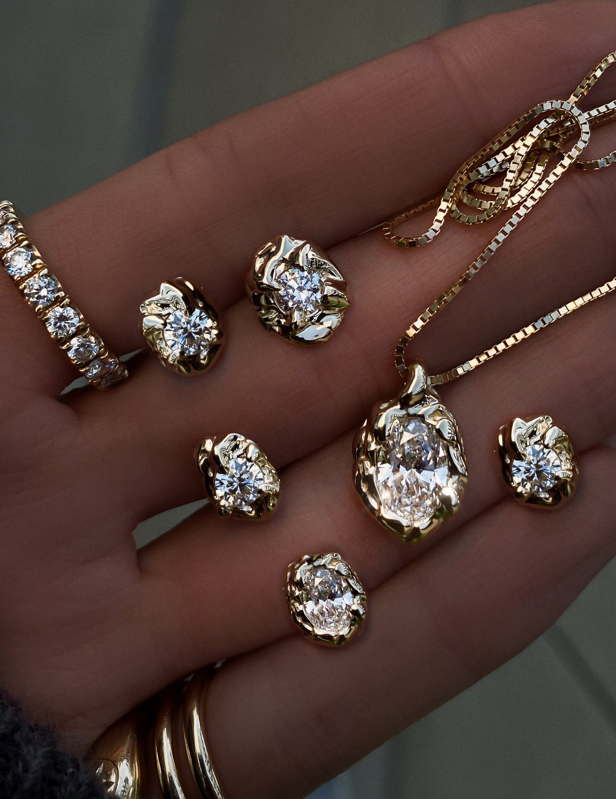 Yellow gold molten diamond bezel stud earrings