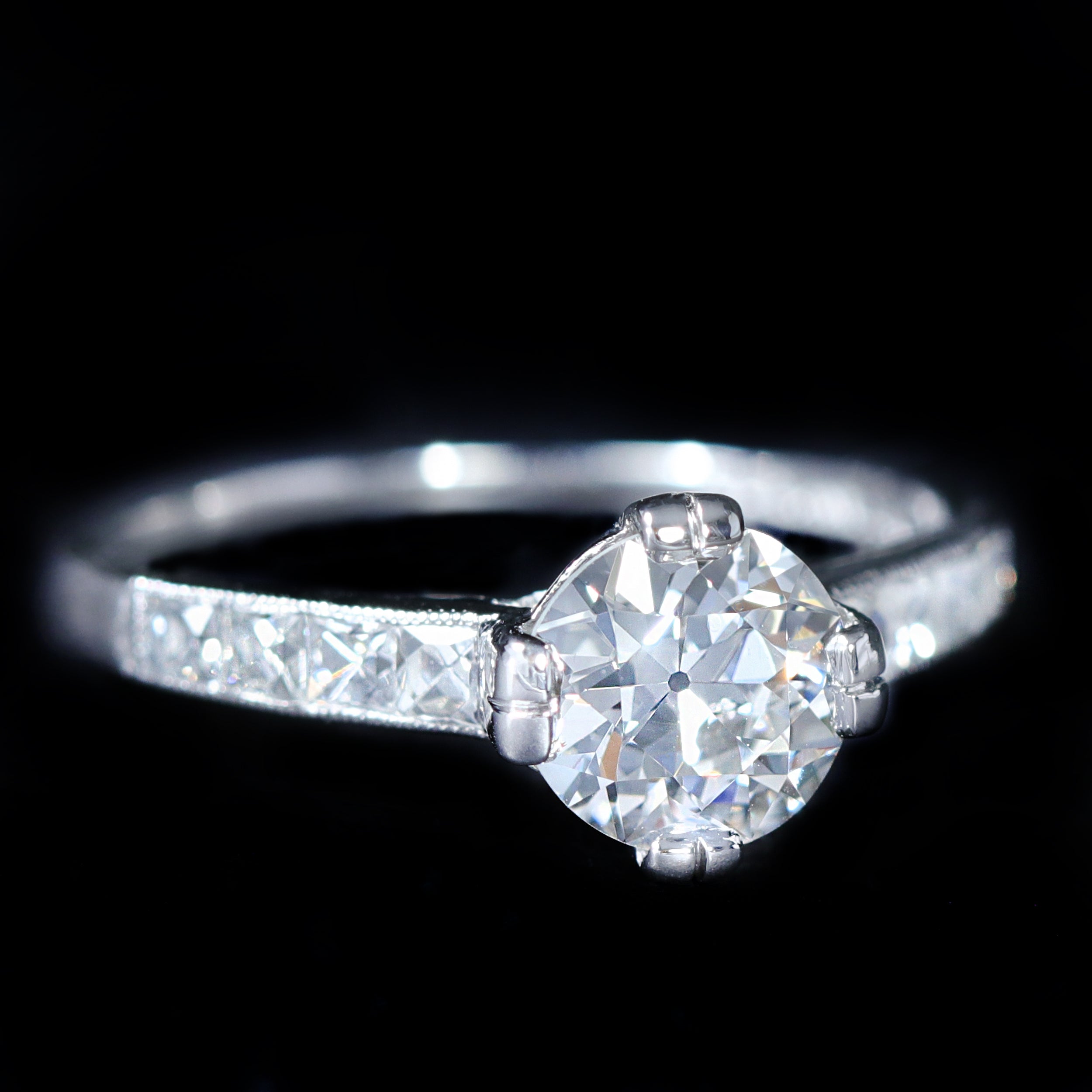 Art Deco 0.84 Carat Old European Cut Diamond Engagement Ring