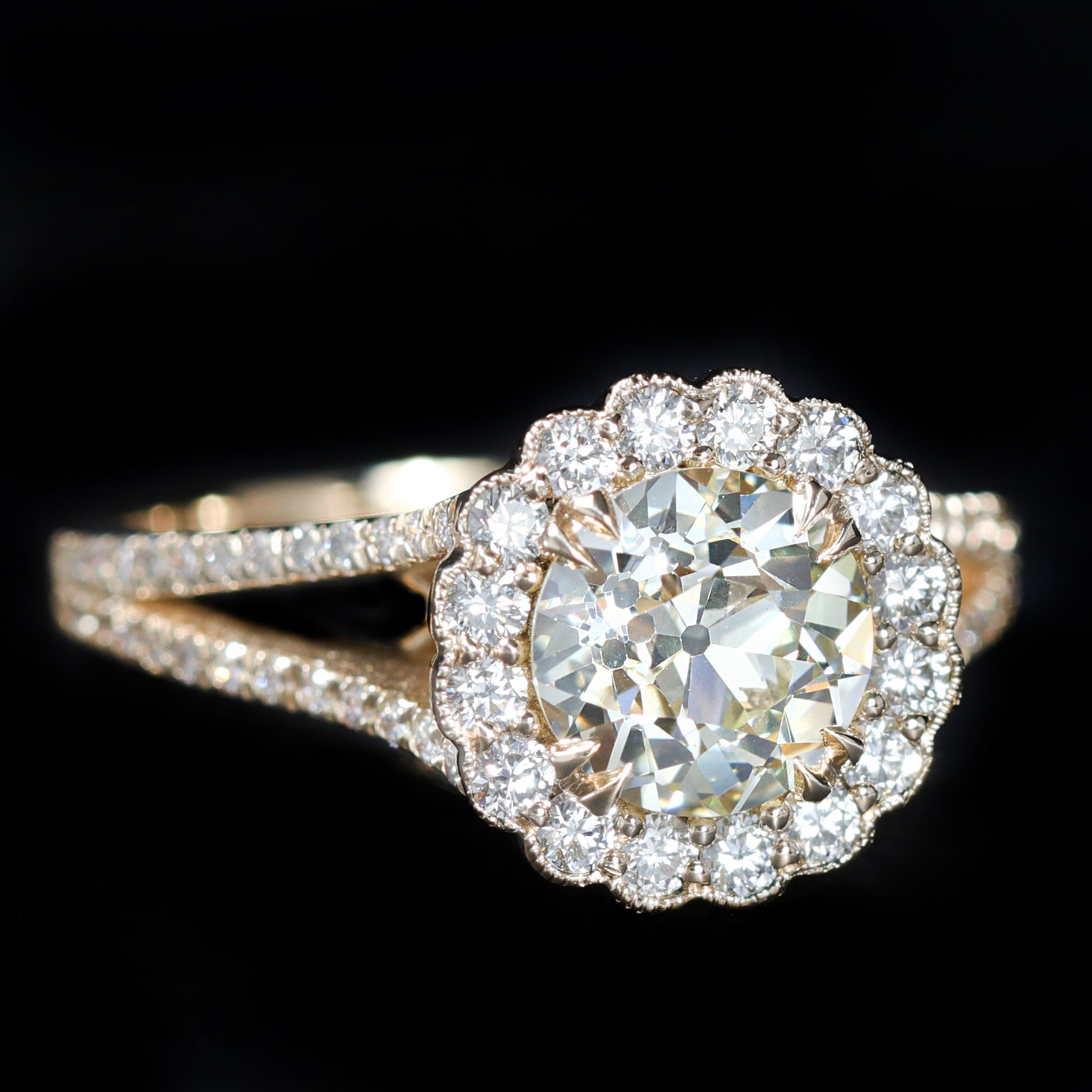 Yellow Gold 1.52 Carat Old European Cut Diamond Engagement Ring