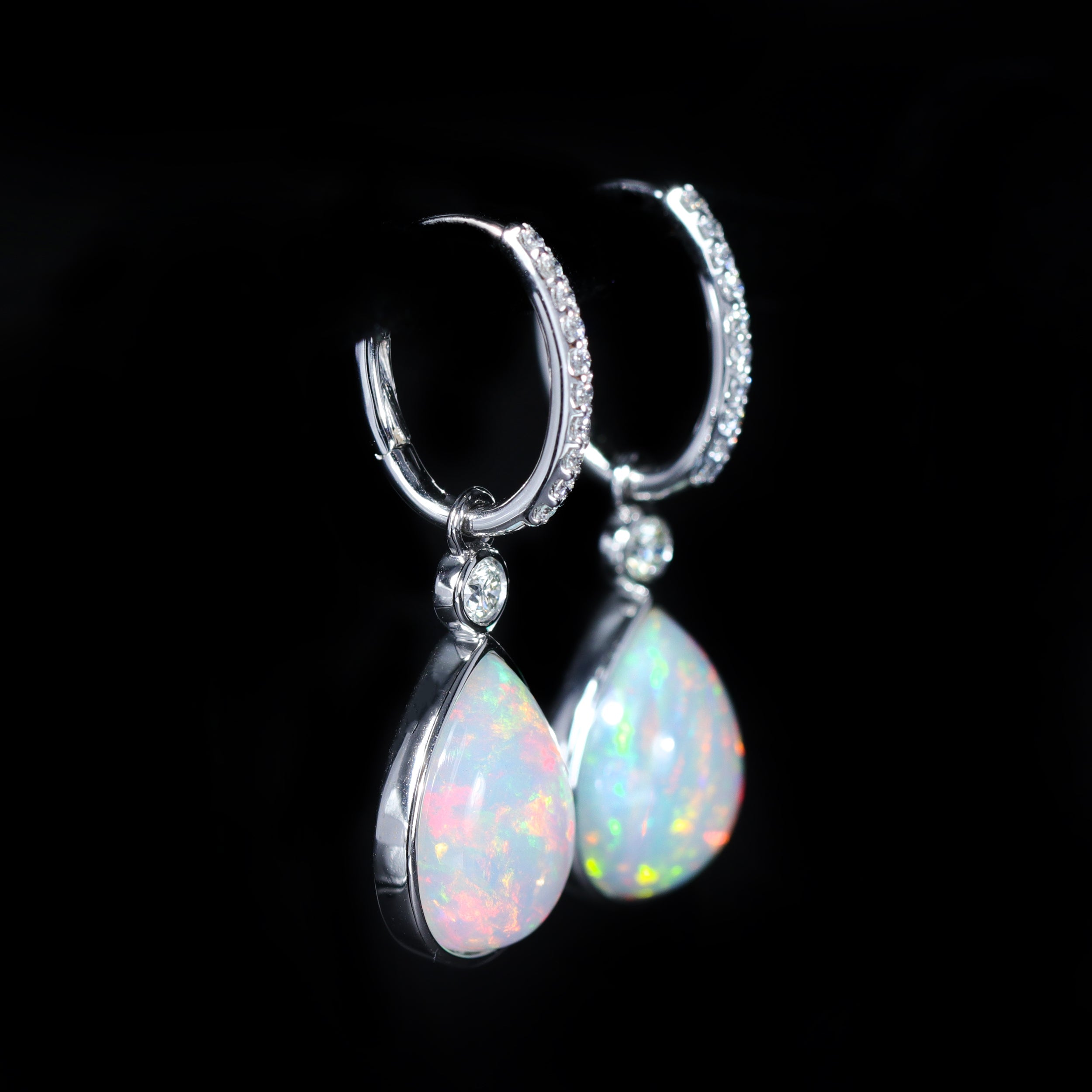 White Gold 8.07 CTW Opal and Diamond Dangle Earrings