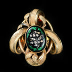 Victorian 18K Yellow Gold Rose Cut Diamond and Enamel Brooch