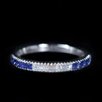 White Gold 0.19 CTW Baguette Diamond and Sapphire Band