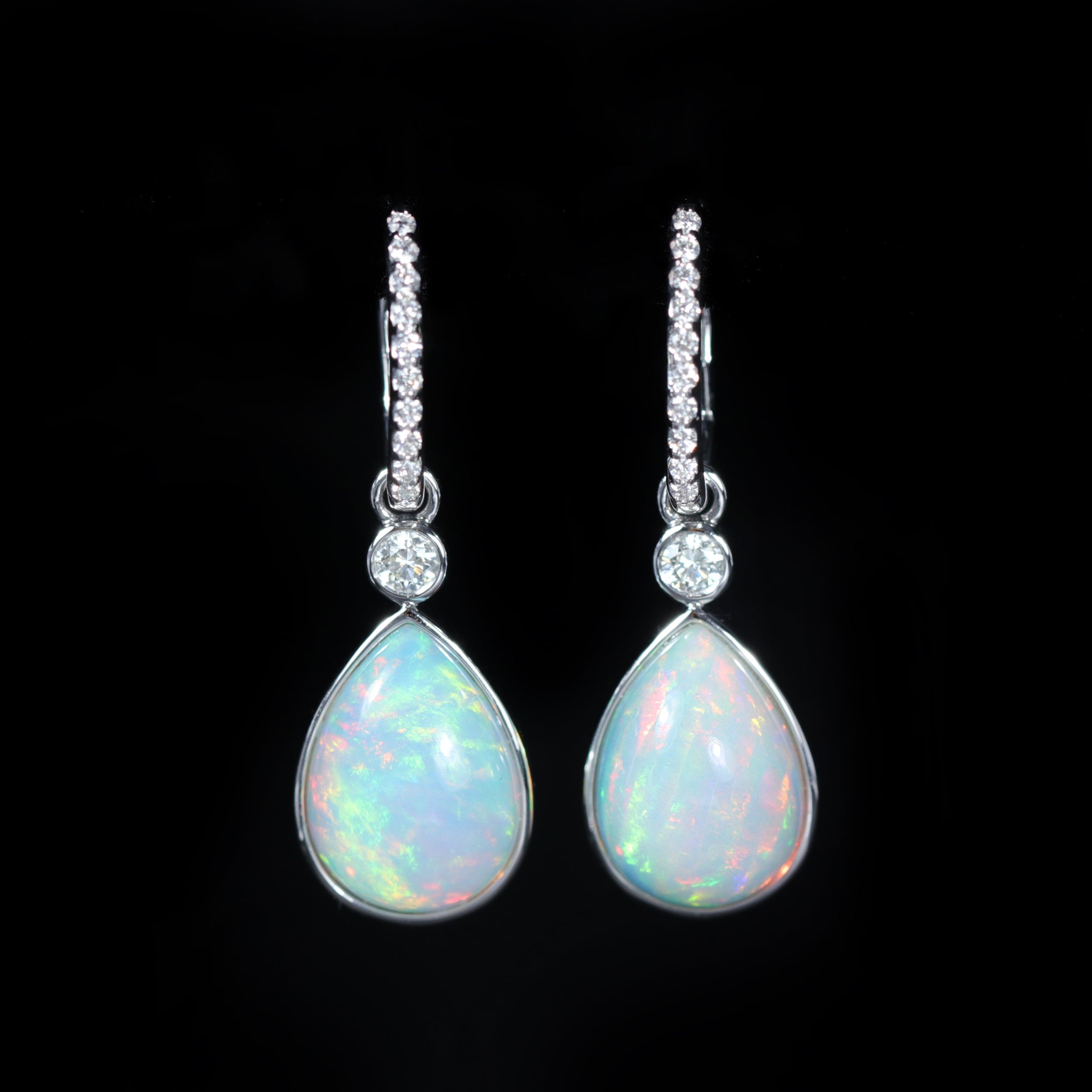 White Gold 8.07 CTW Opal and Diamond Dangle Earrings