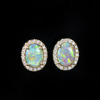 Yellow Gold 1.20 CTW Black Opal and Diamond Stud Earrings
