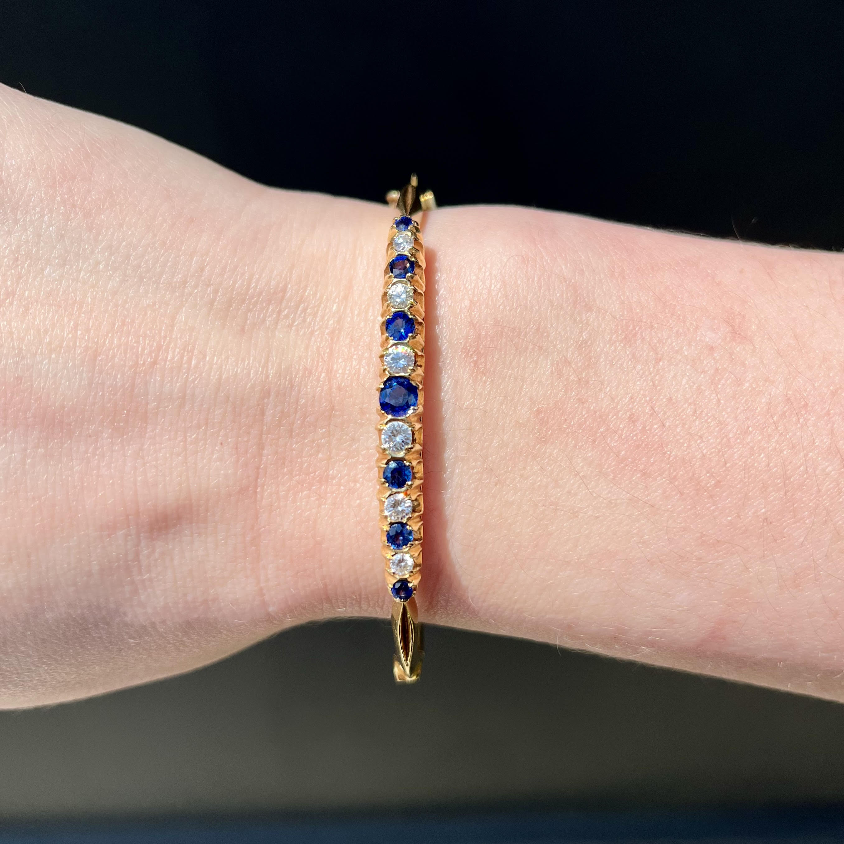 Estate Yellow Gold 1.15 CTW Sapphire and Diamond Bangle Bracelet