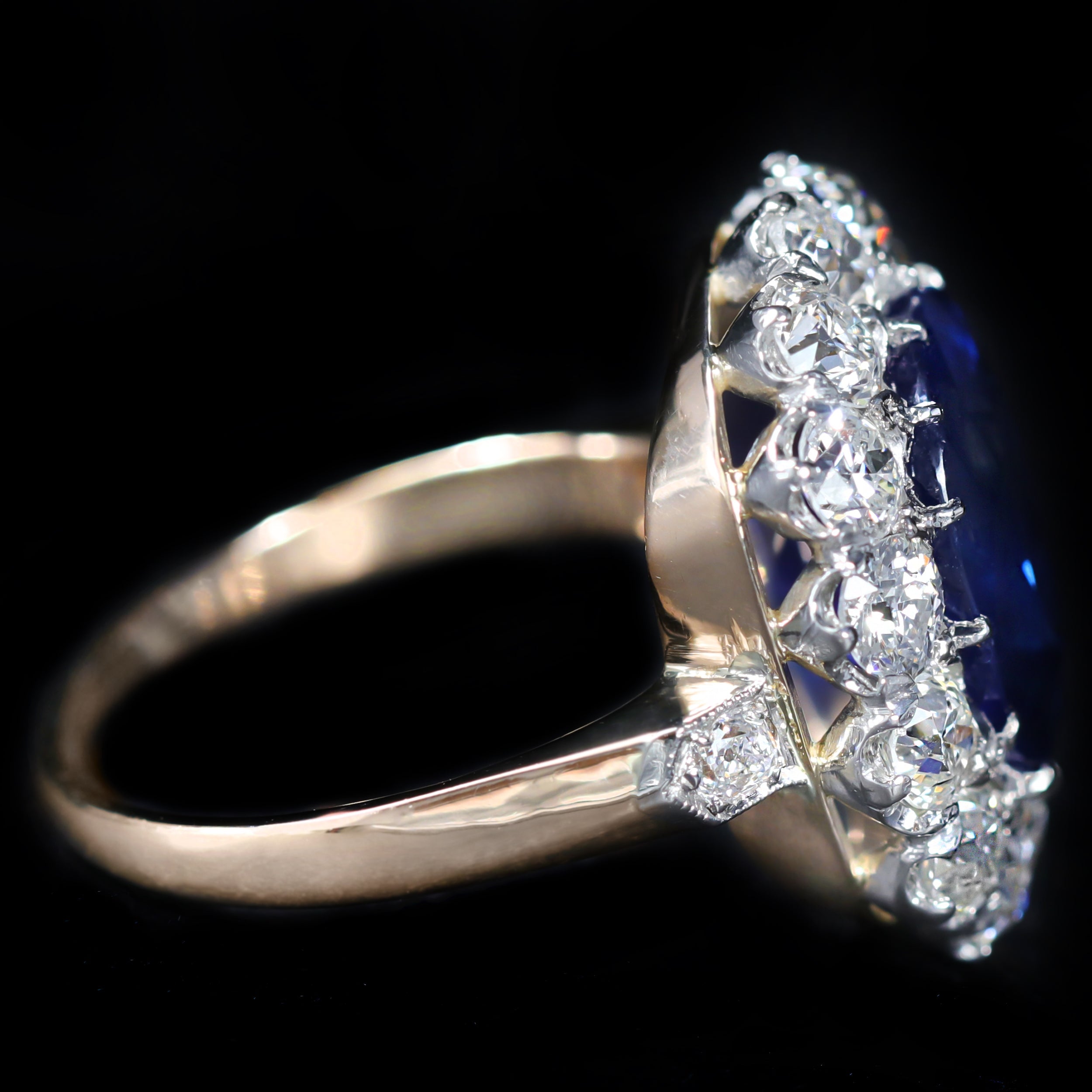 French Edwardian 6.44 Carat No-Heat Ceylon Sapphire and Diamond Ring
