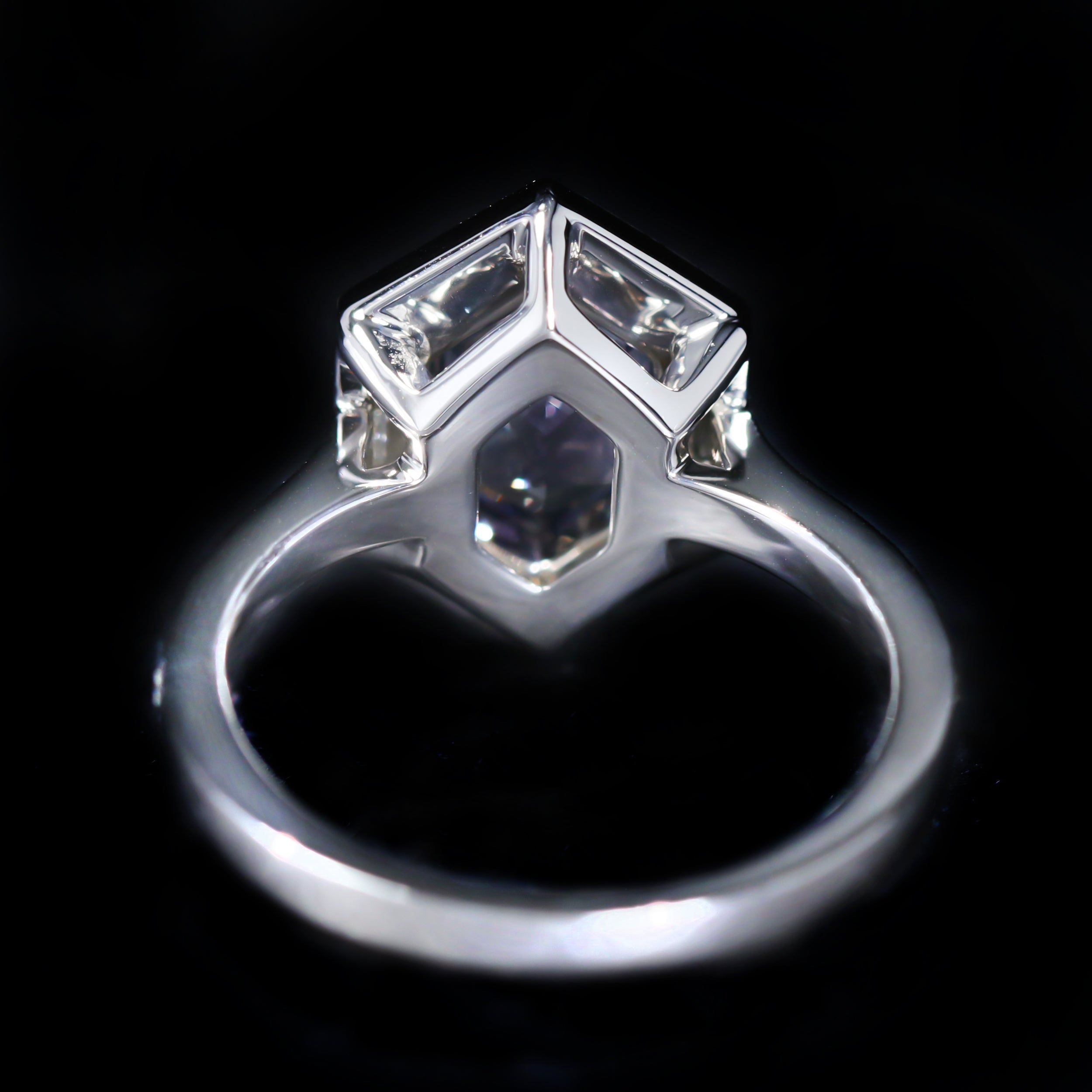 14K White Gold 1.46 Carat Hexagon Cut Tanzanite and Diamond Ring