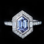 14K White Gold 1.46 Carat Hexagon Cut Tanzanite and Diamond Ring
