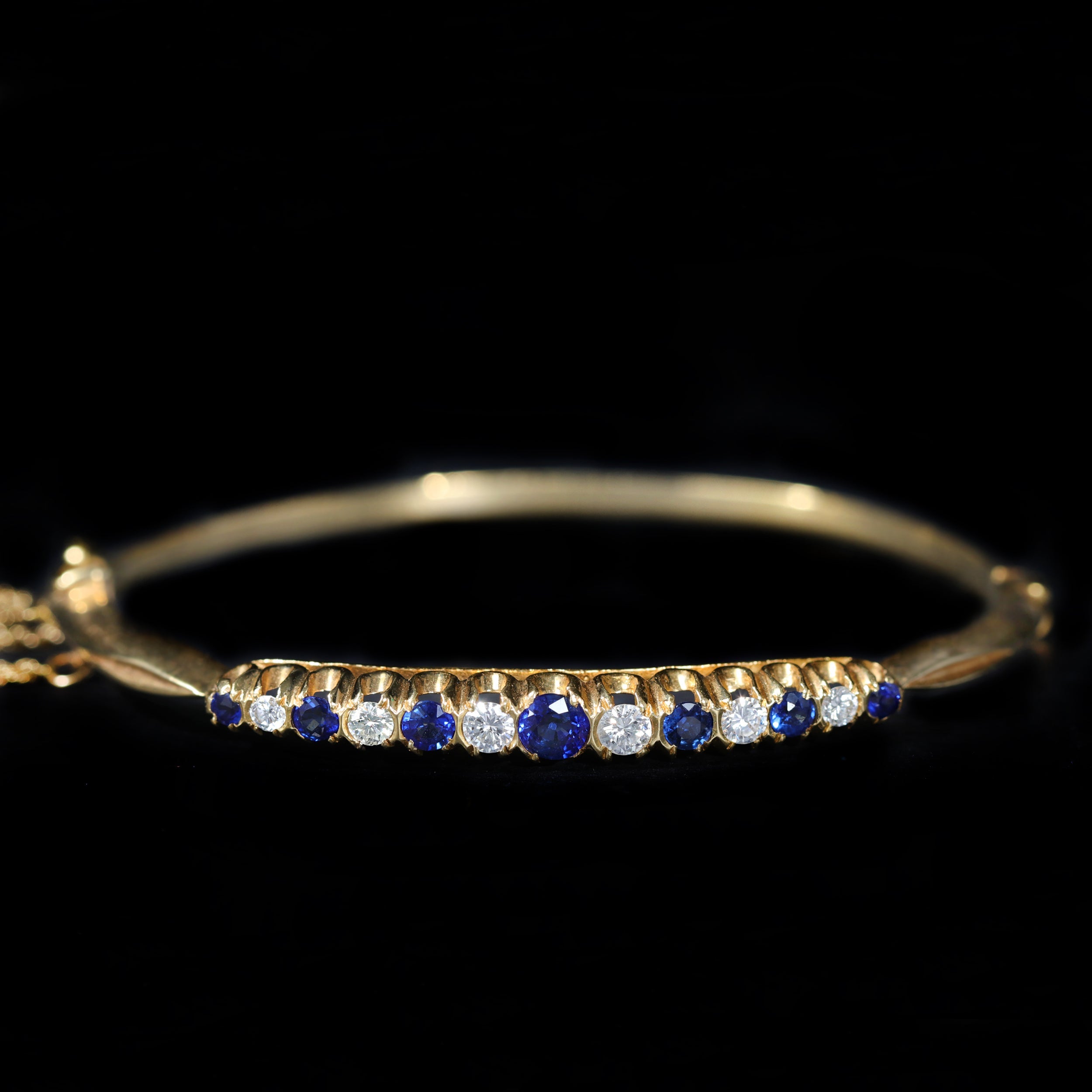 Estate Yellow Gold 1.15 CTW Sapphire and Diamond Bangle Bracelet