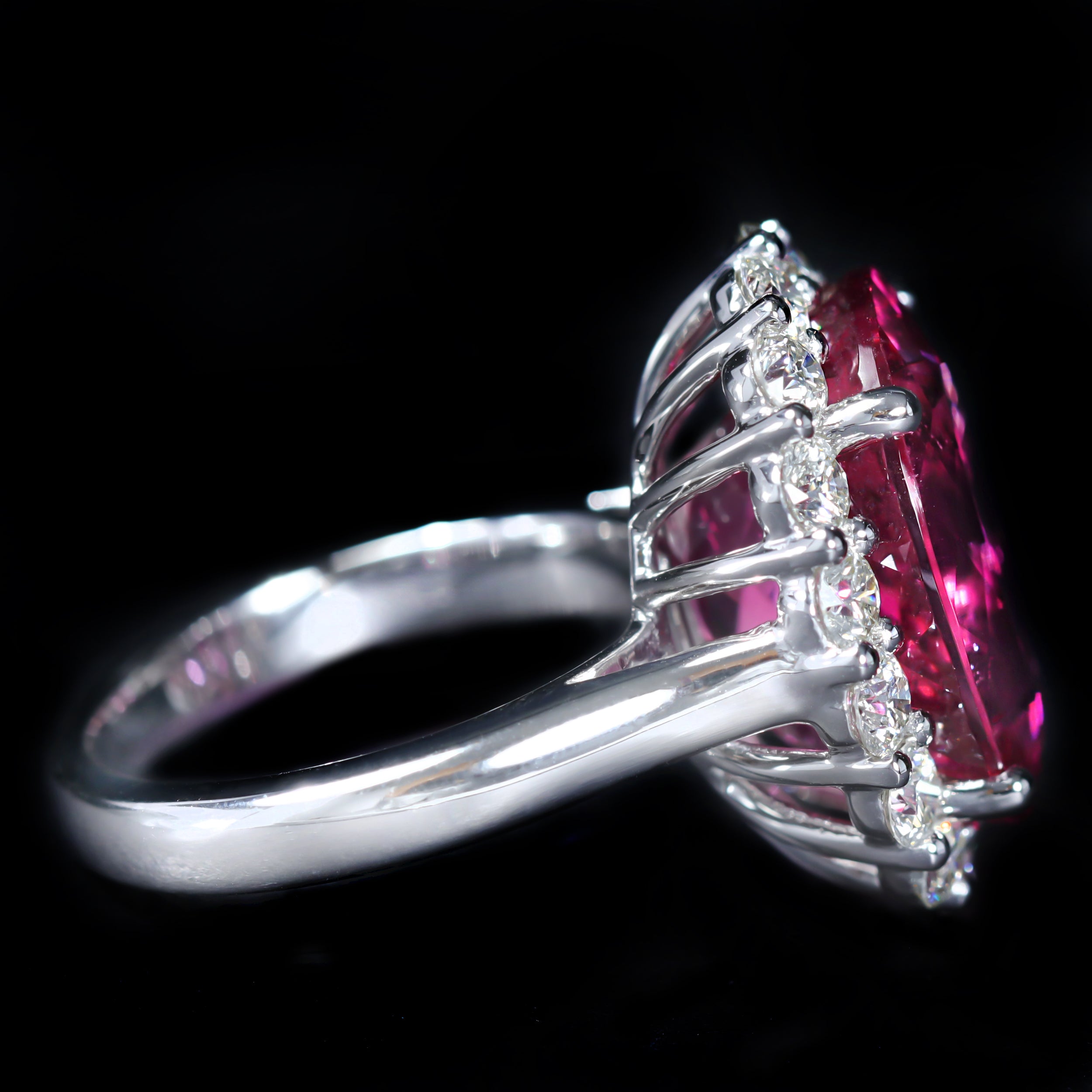 Platinum 11.53 Carat Pink Tourmaline and Diamond Ring