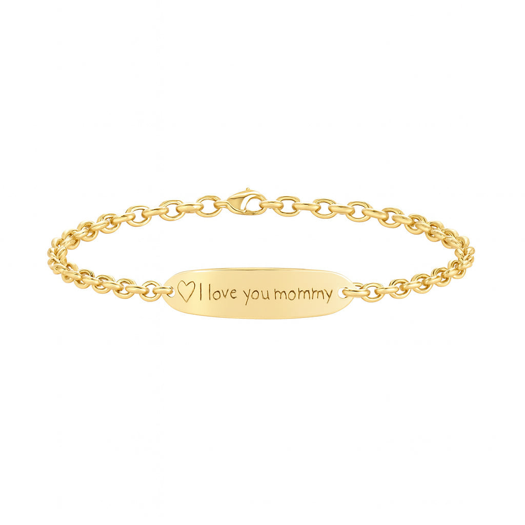 14kt gold hand engraved oval 3mm baby love note bracelet