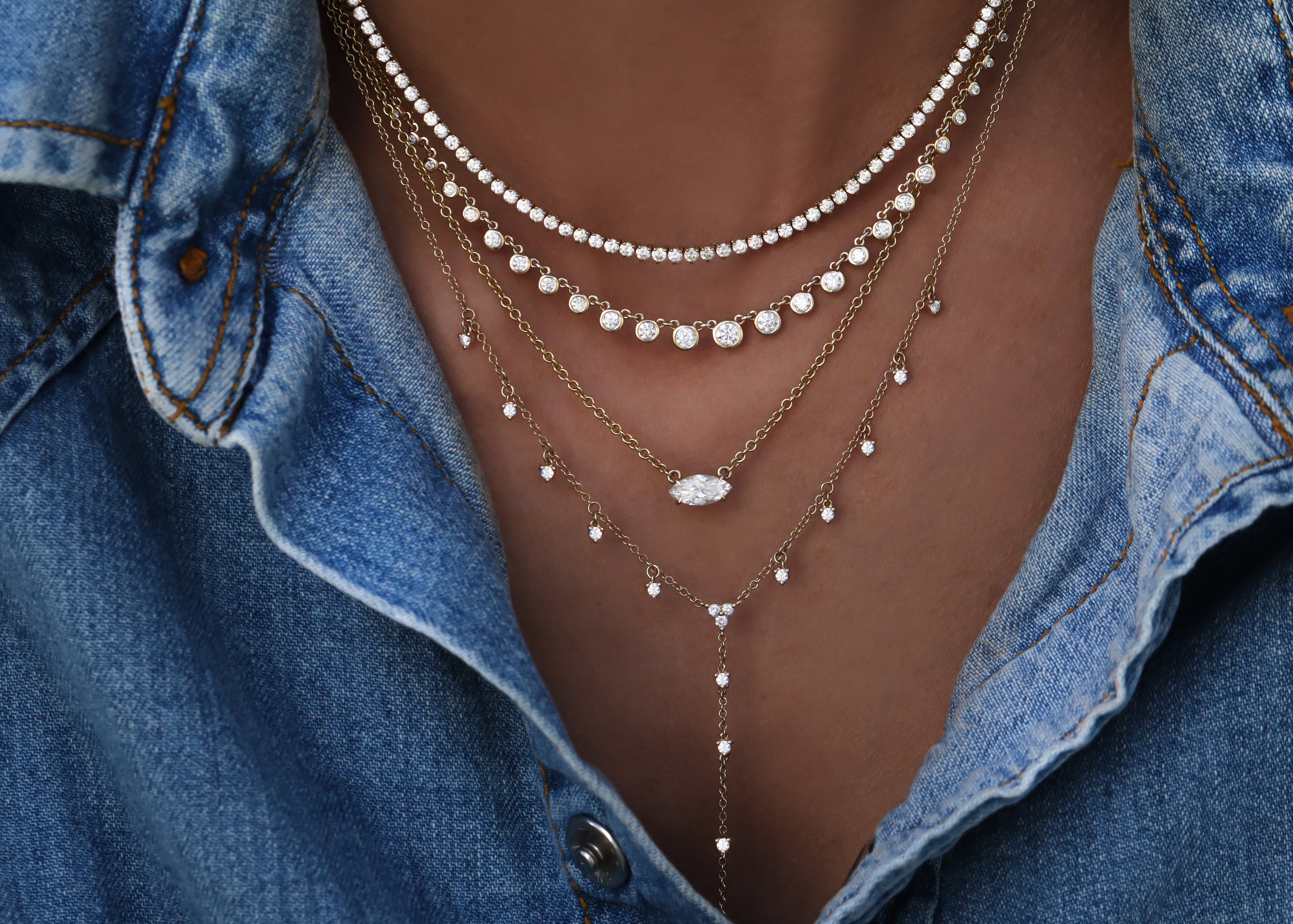 Yellow gold and diamond classic tulip tennis necklace