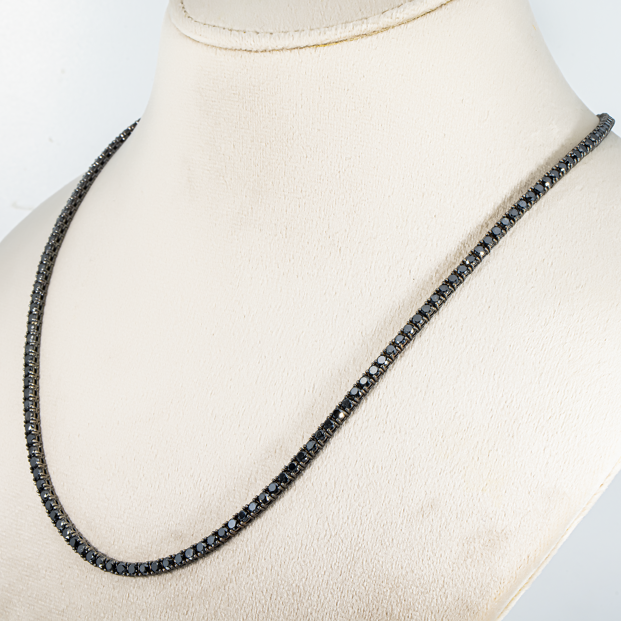 14K Black Gold Black Round Diamond Tennis Chain 17.34ct
