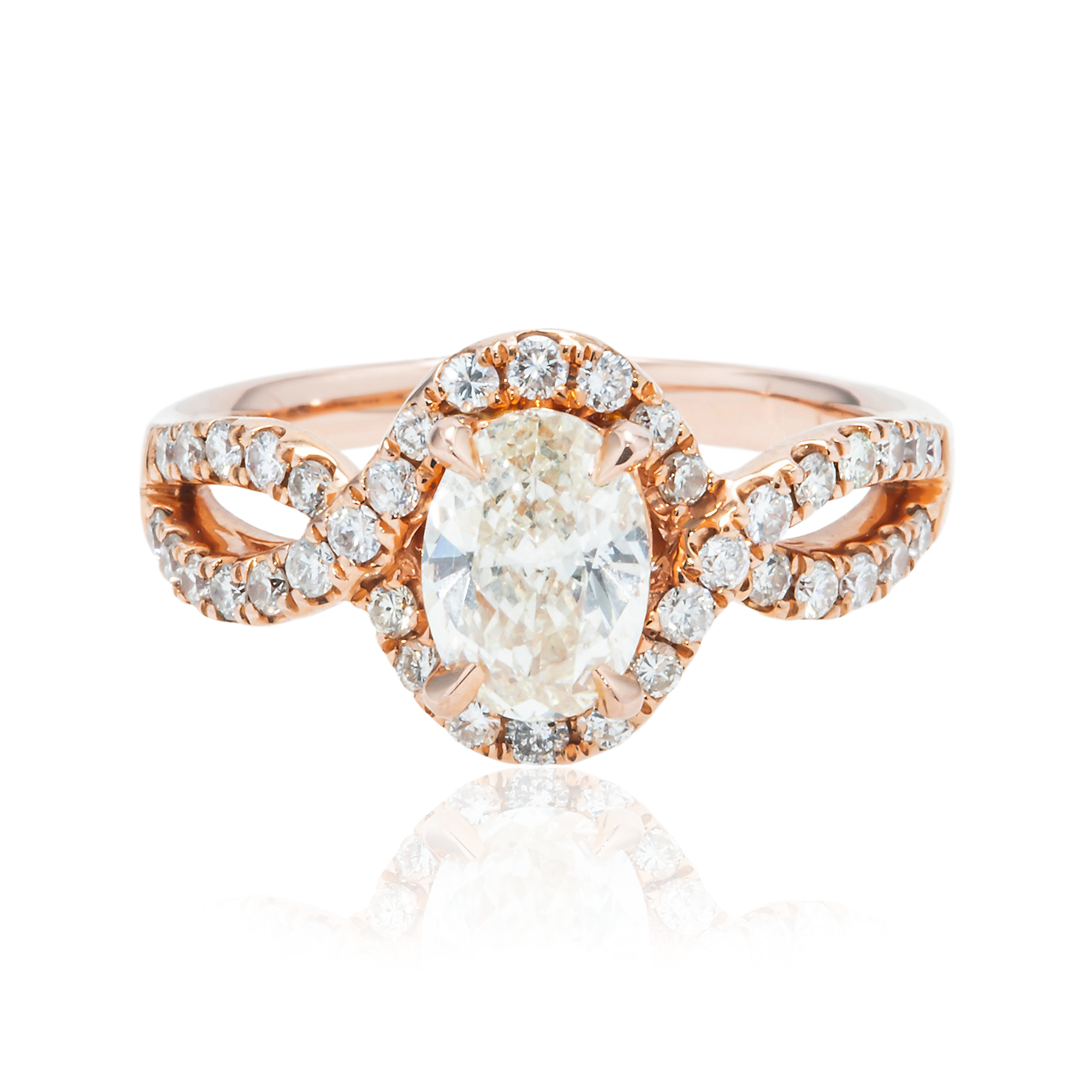 14K Rose Gold 1.02ct Oval Cut Diamond Engagement Ring 1.52ctw