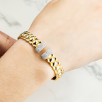14K Two Tone Round Diamond Bangle Bracelet 1.04ct