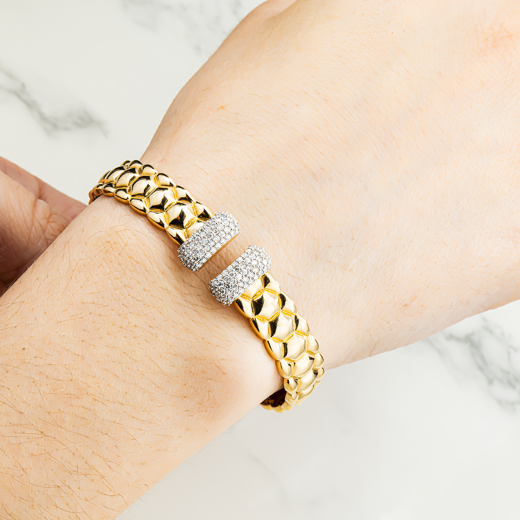 14K Two Tone Round Diamond Bangle Bracelet 1.04ct