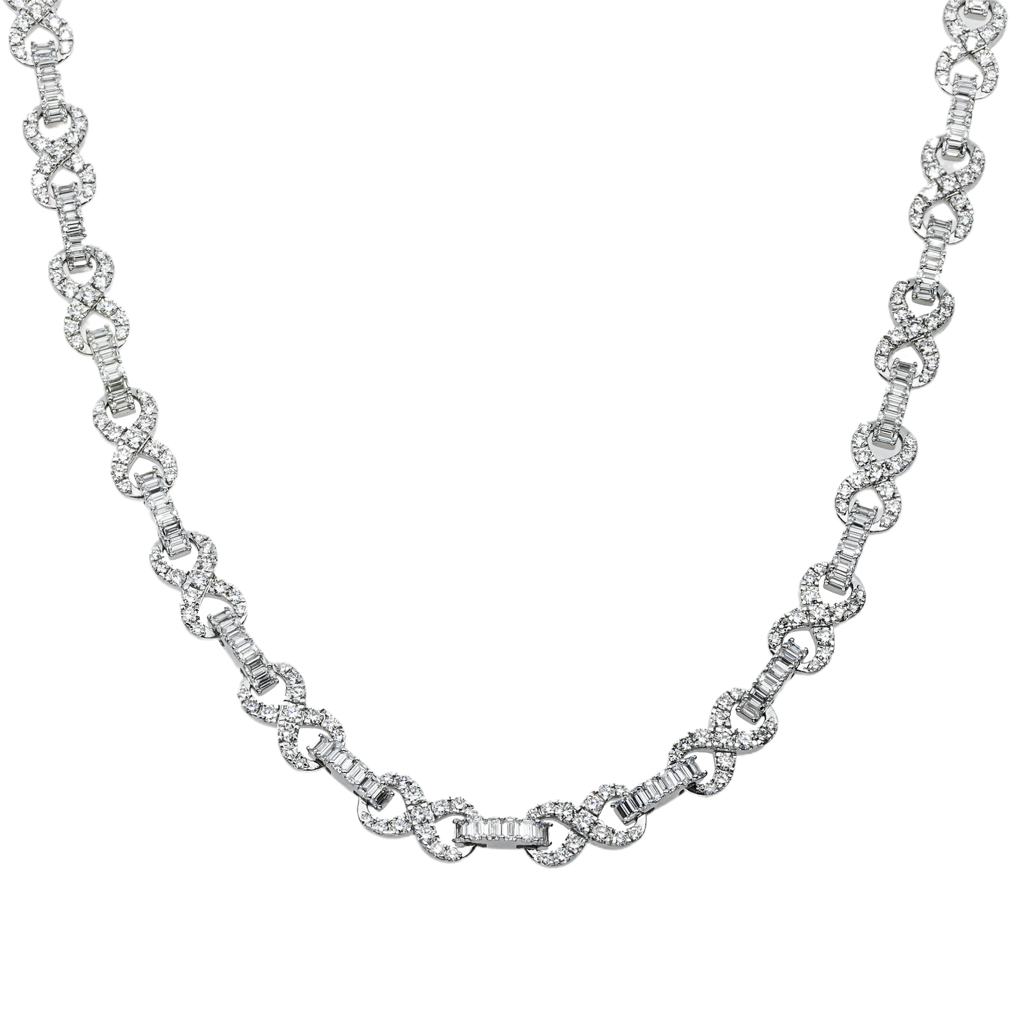 White Gold Round & Emerald Cut Diamond Infinity Link Necklace