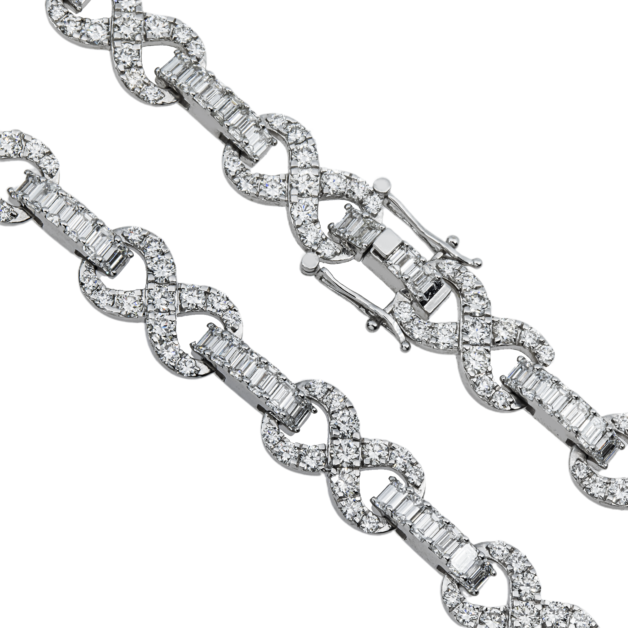 White Gold Round & Emerald Cut Diamond Infinity Link Necklace