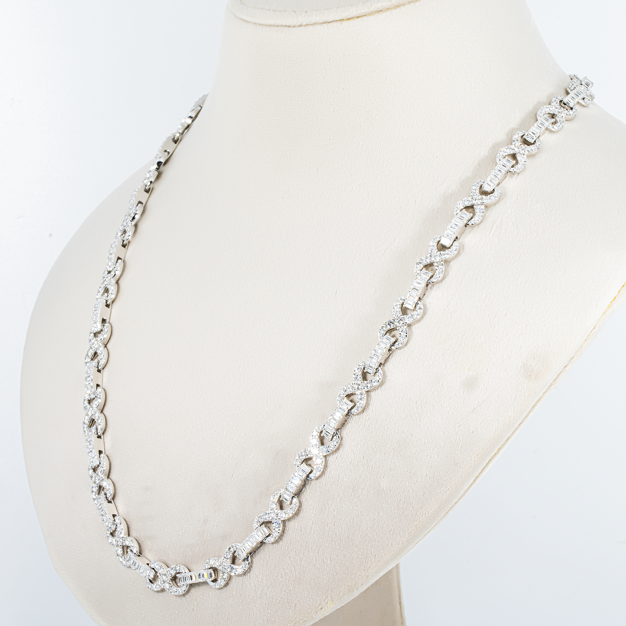 White Gold Round & Emerald Cut Diamond Infinity Link Necklace