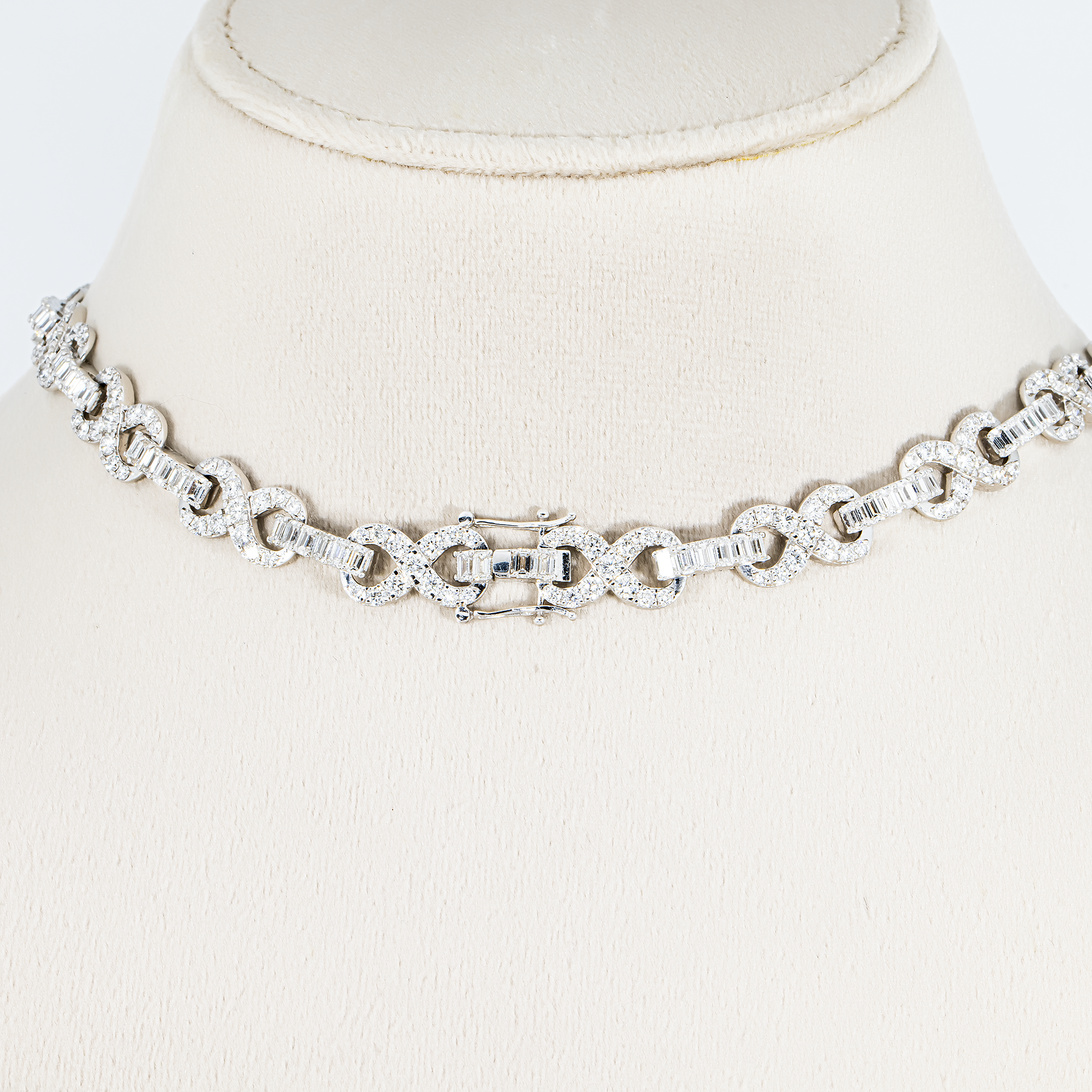 White Gold Round & Emerald Cut Diamond Infinity Link Necklace