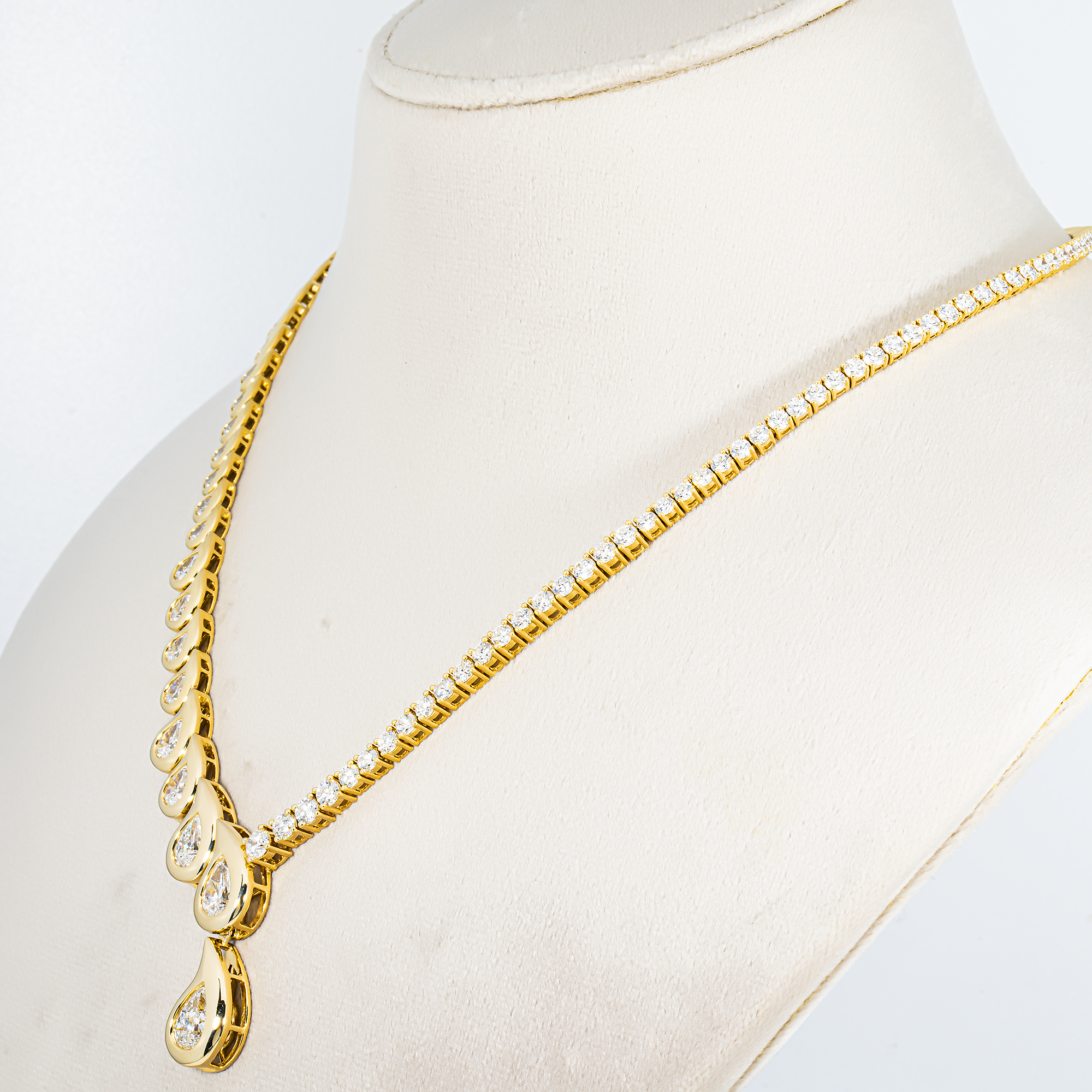 Yellow Gold Two Faced Graduated Pear Cut Diamond Drop Necklace