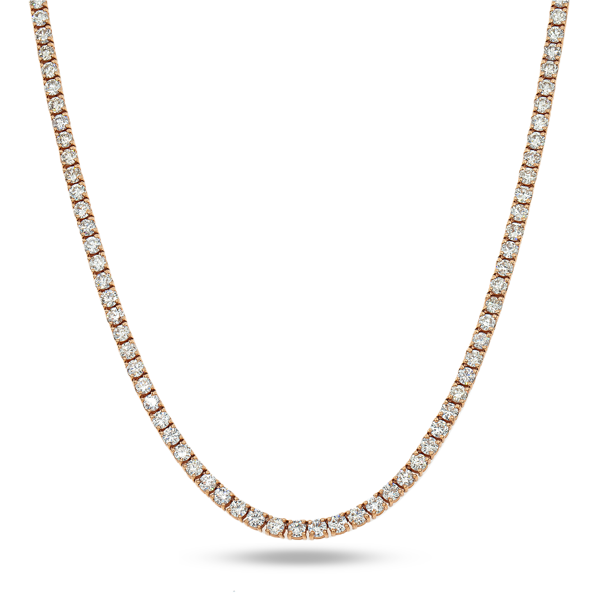 14K Rose Gold Round Diamond Tennis Chain 37.10ct