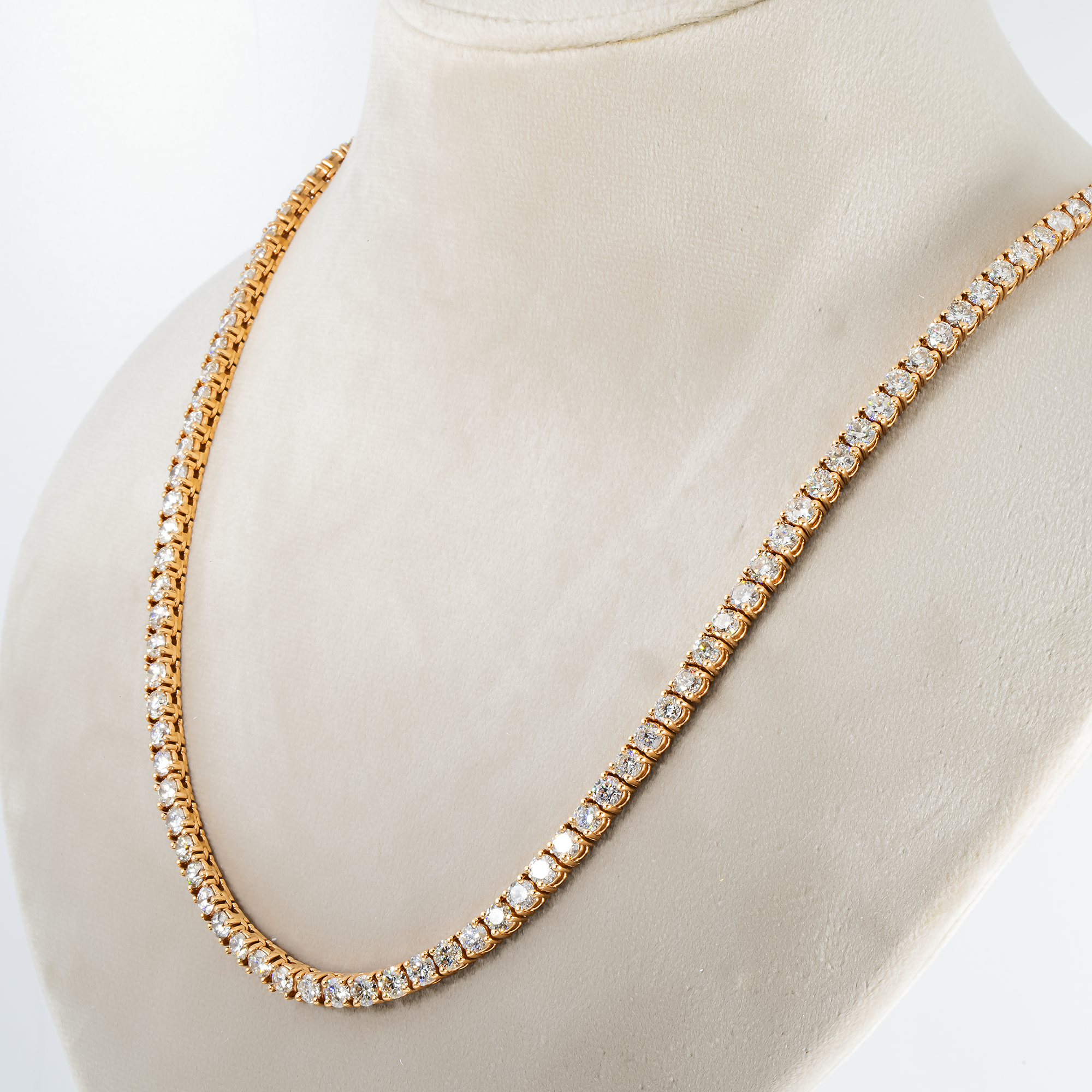 14K Rose Gold Round Diamond Tennis Chain 37.10ct