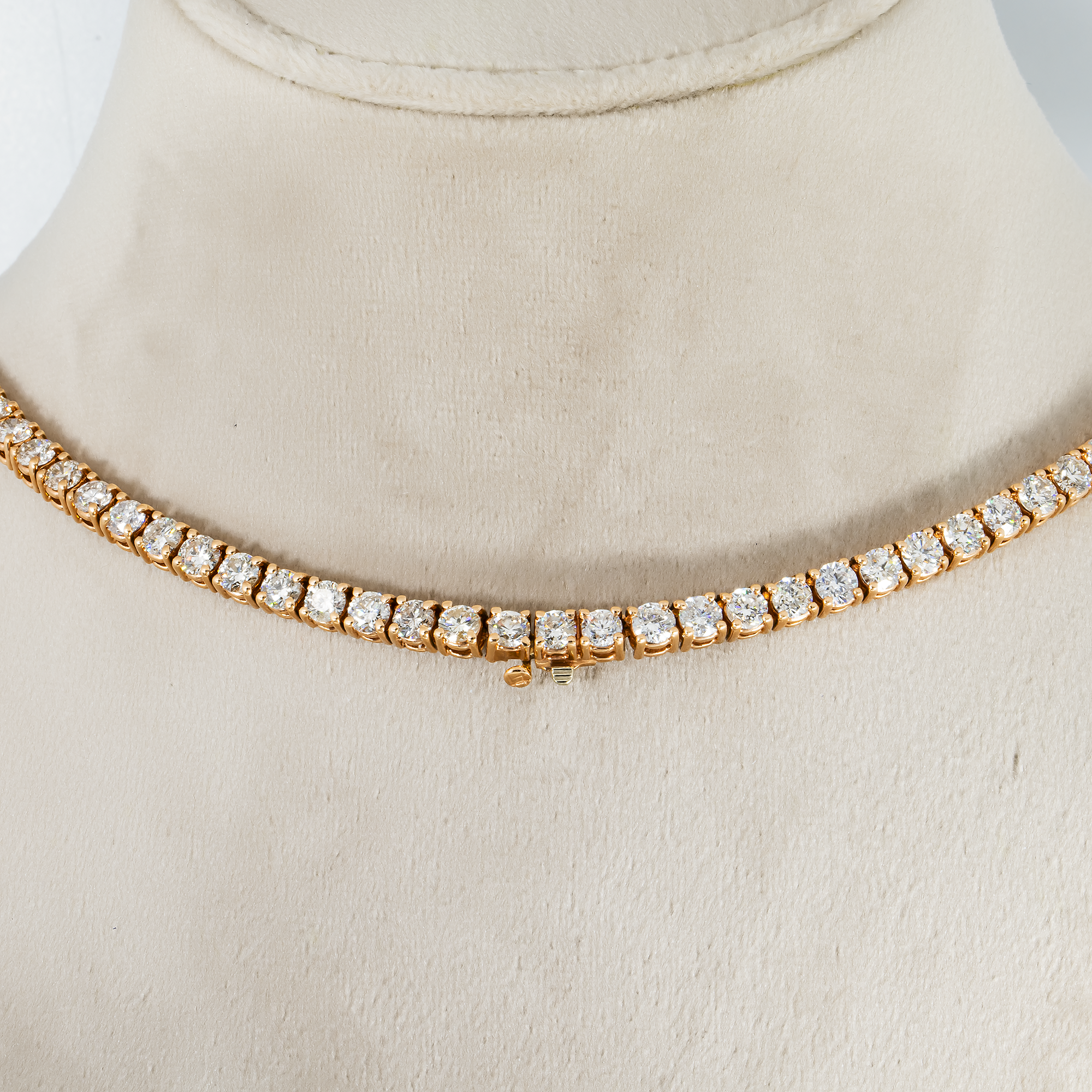 14K Rose Gold Round Diamond Tennis Chain 37.10ct