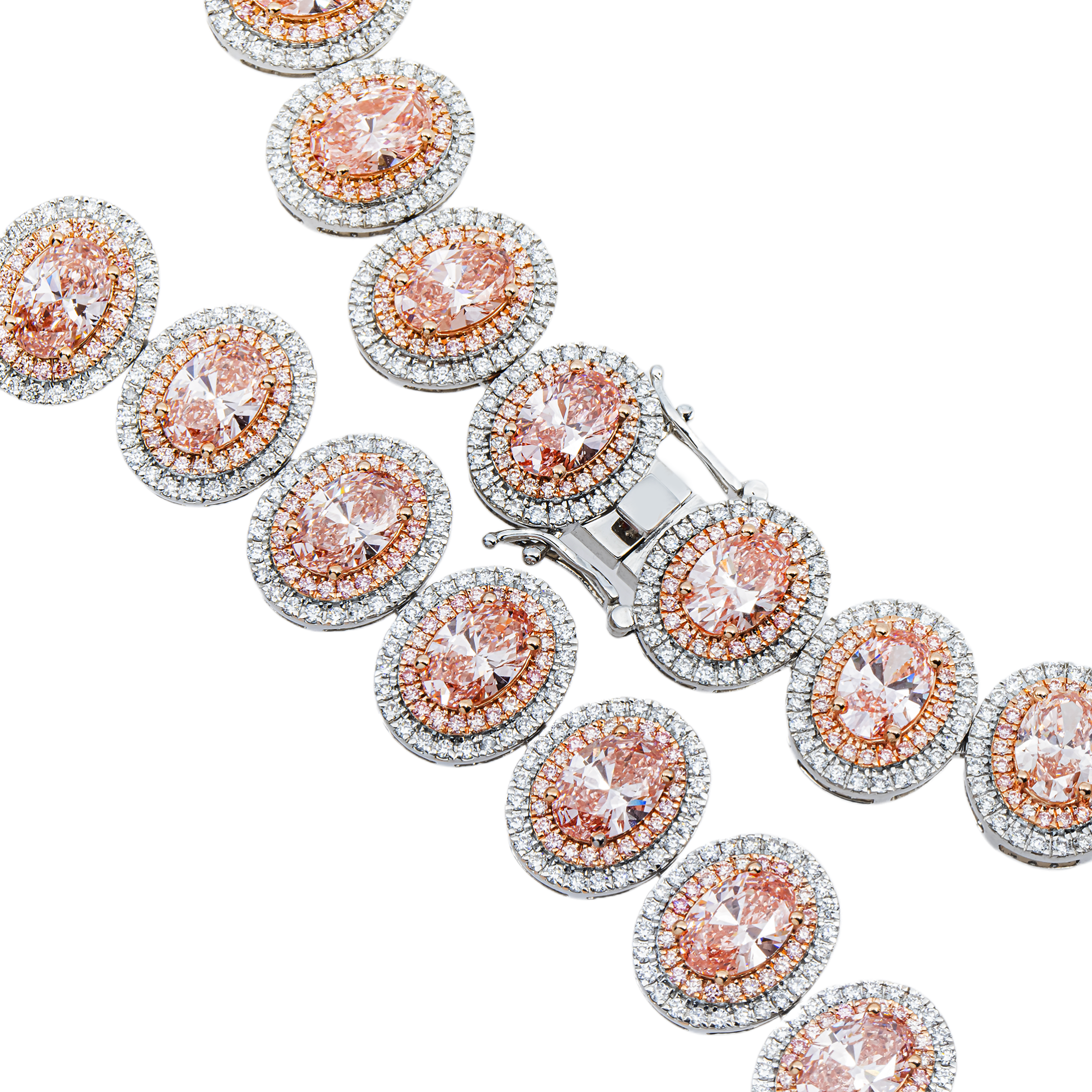 White Gold Oval Cut Fancy Pink Diamond Necklace W/ Halo