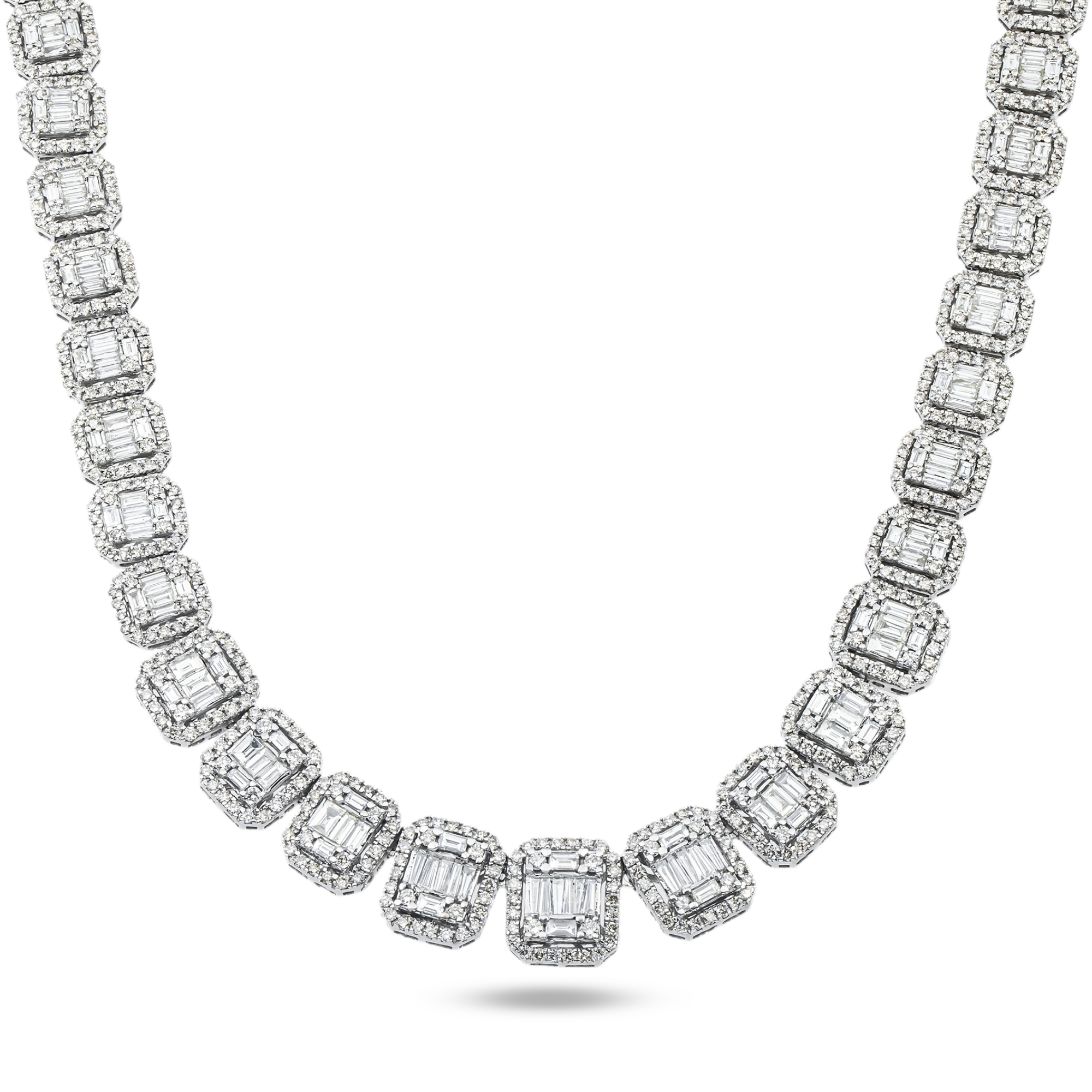 White Gold Graduated Round & Baguette Cut Diamond Tennis Chain 25.10ct