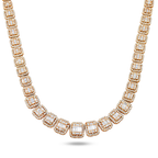 14K Rose Gold Graduated Round & Baguette Cut Diamond Tennis Chain 23.96ct