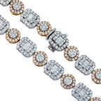 14K Two Tone Round & Baguette Cut Diamond Tennis Chain 22.12ct