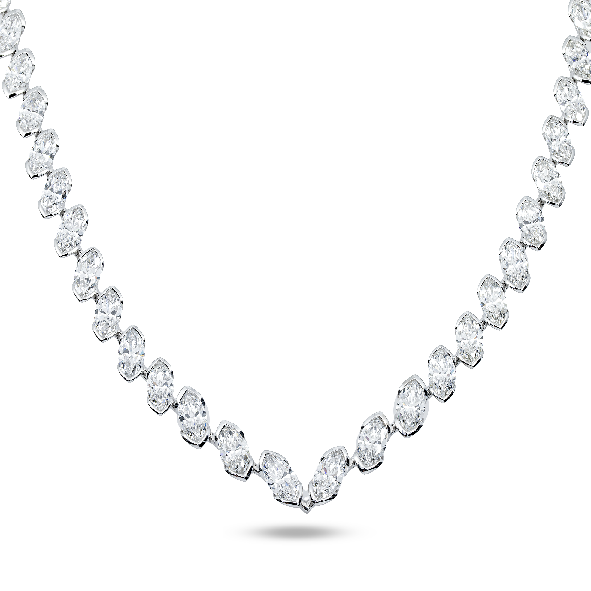 White Gold Bezel Set Marquise Cut Satellite Necklace