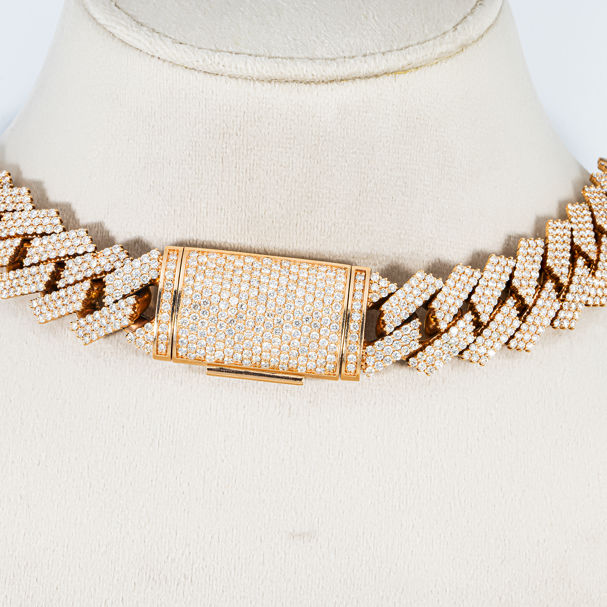 14K Rose Gold Round Diamond Cuban Link Chain 57.0ct