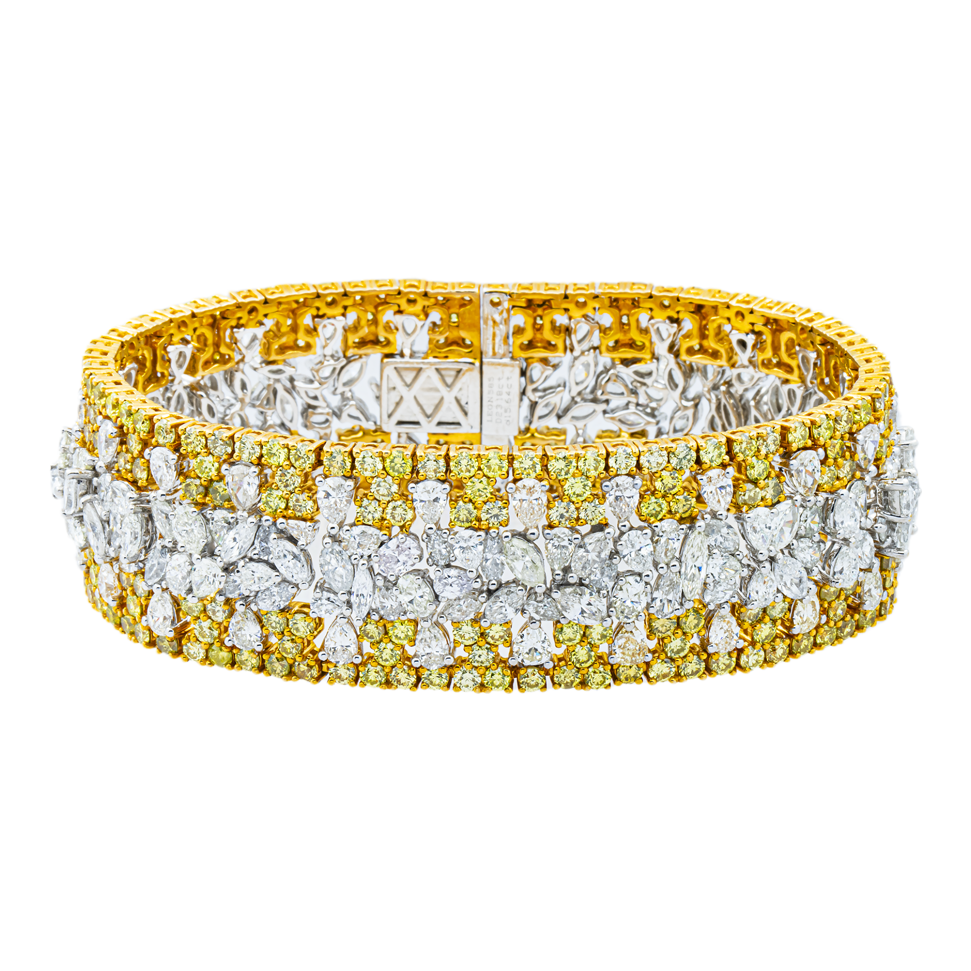 14K Two Tone Multi Cut Canary Yellow & White Diamond Bracelet 38.83ct