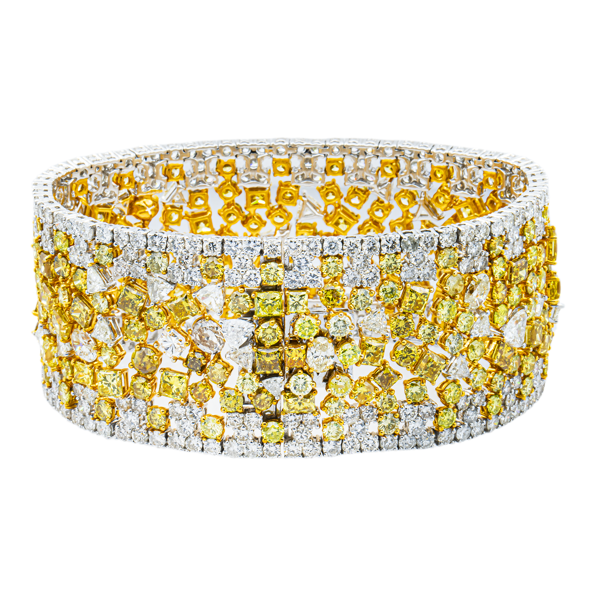 14K Two Tone Multi Fancy Color & White Diamond Bracelet 58.56ct