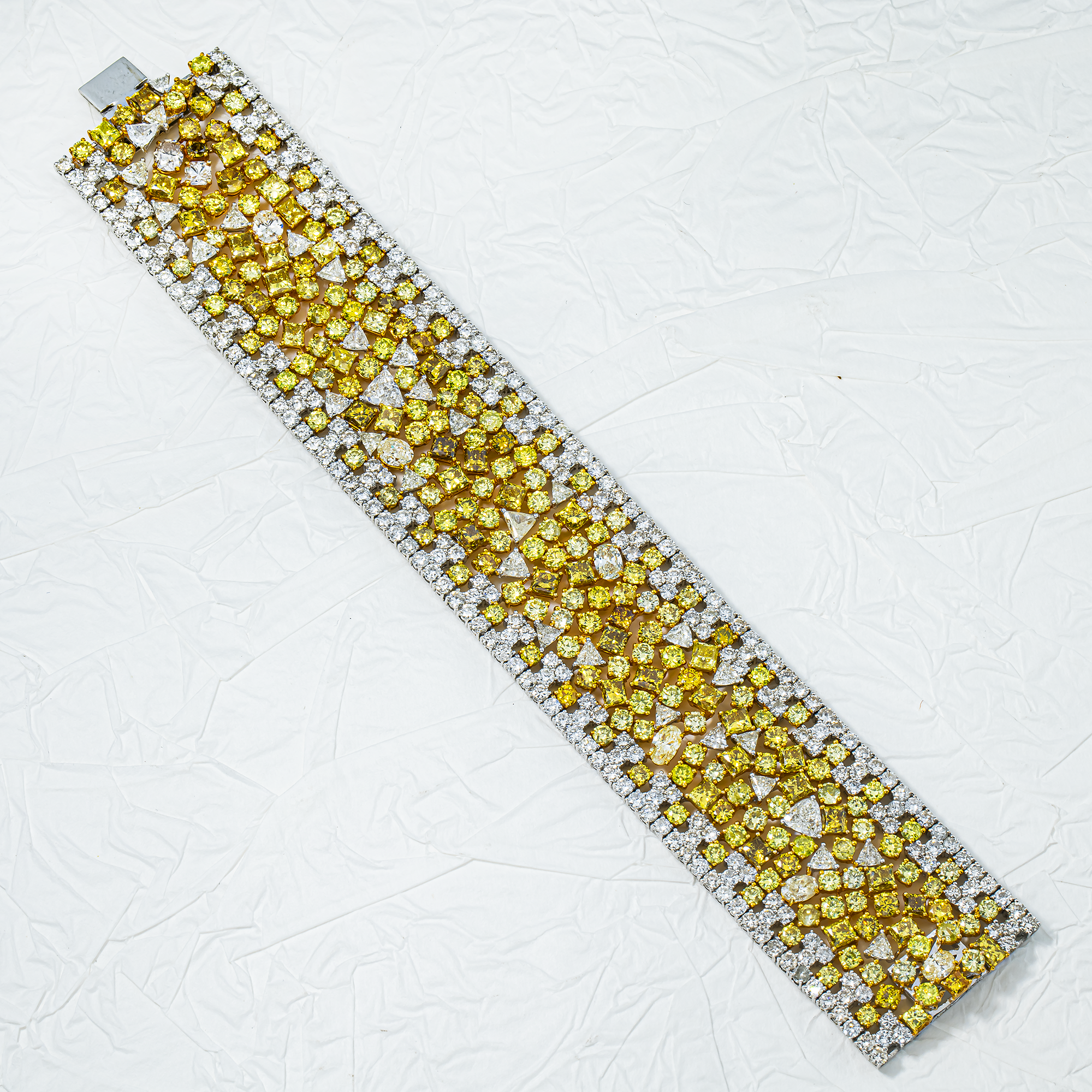 14K Two Tone Multi Fancy Color & White Diamond Bracelet 58.56ct