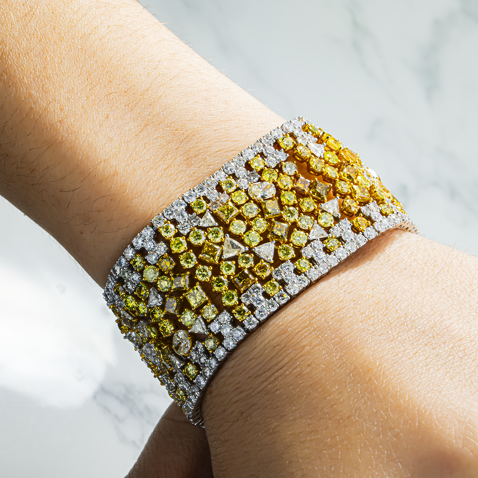 14K Two Tone Multi Fancy Color & White Diamond Bracelet 58.56ct