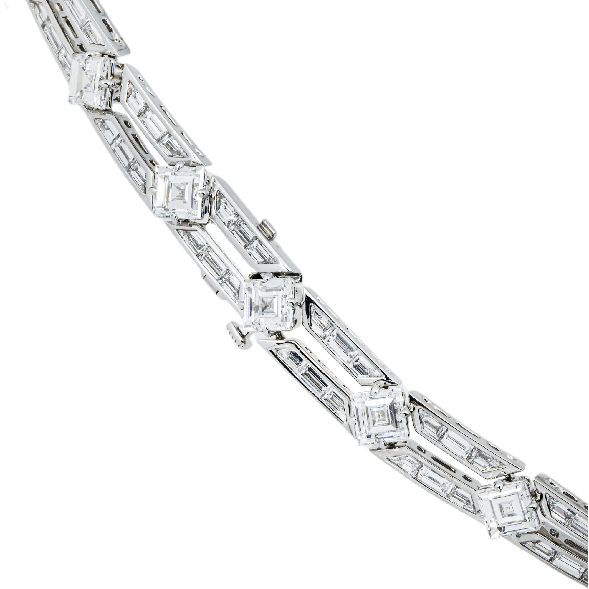 White Gold Asscher & Emerald Diamond Drop Necklace